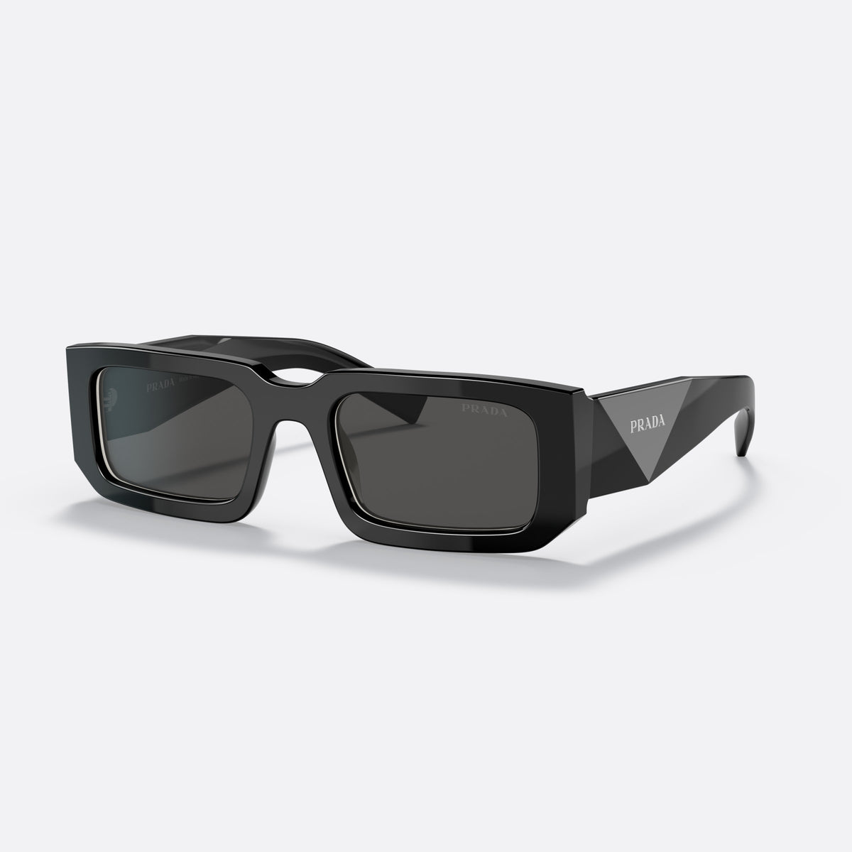 Ochelari de soare Prada PR 06YS 53, rectangulari negru, pentru bărbați, punte simplă, integrată, literele brandului pe brațe