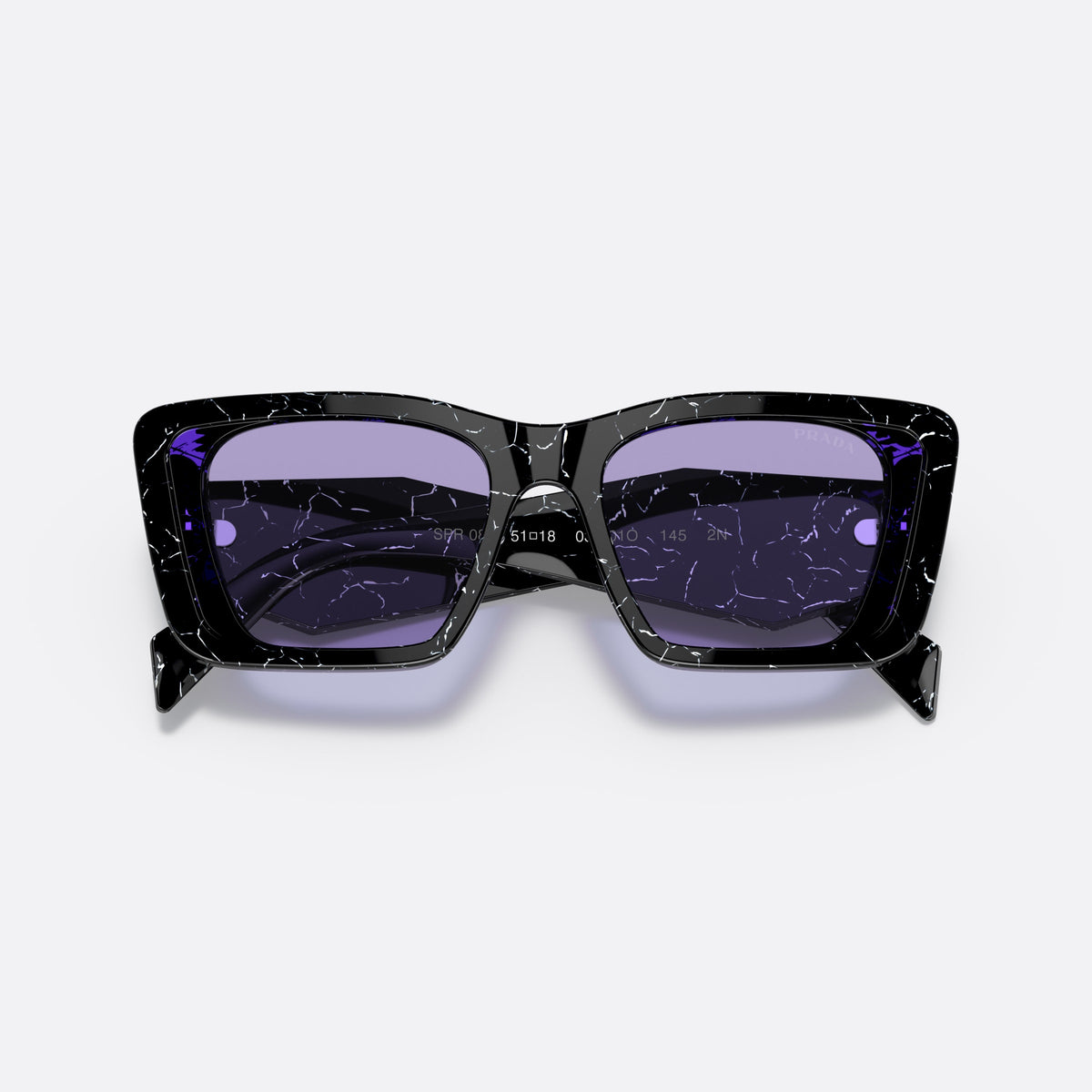 Prada PR 08YS 08YS sunglasses, havana butterfly frame for women, plain bridge, brand lettering on temples, full-rim frame, folded