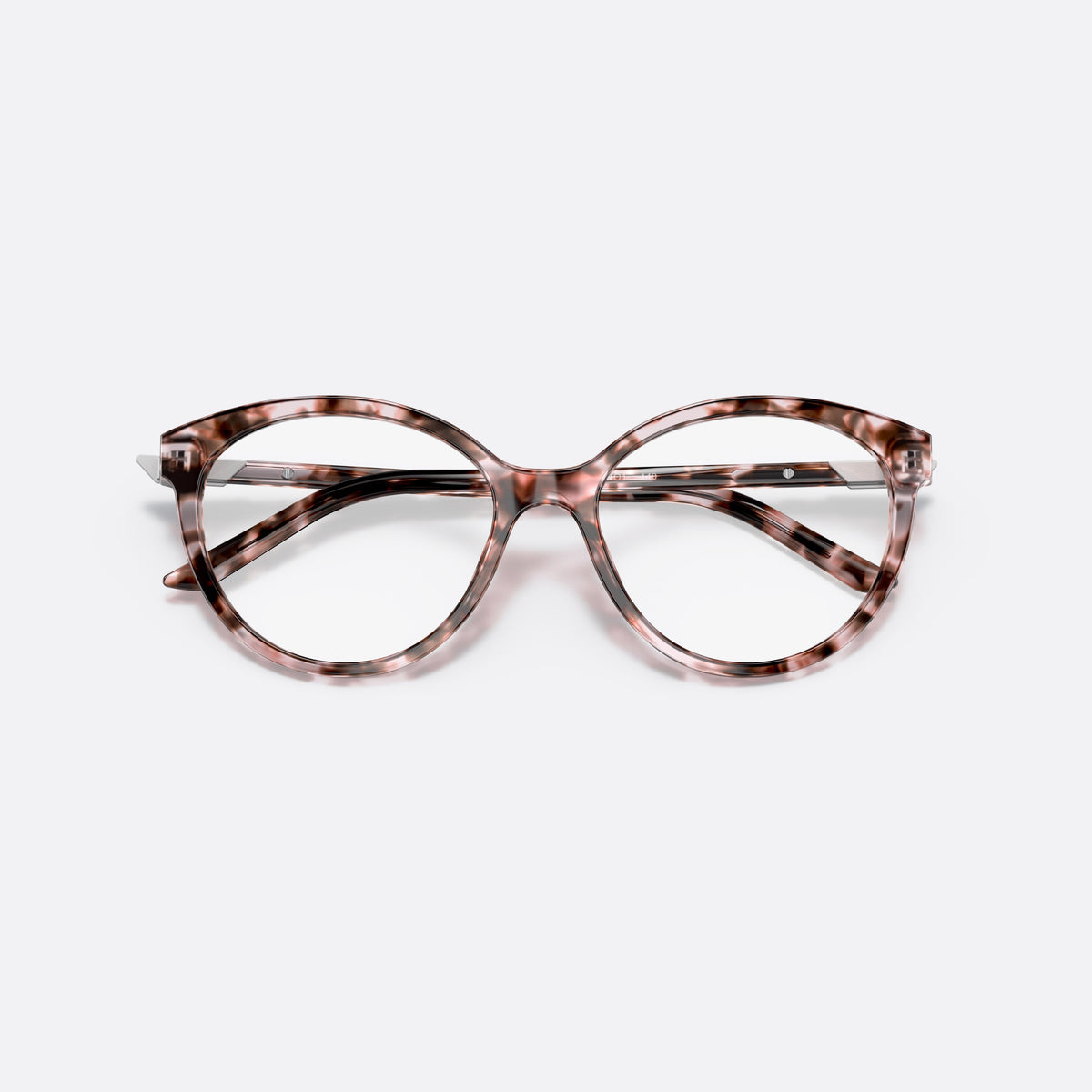 Rame ochelari de vedere Prada PR 08YV ROJ-1O1, geometrica maro, pentru femei, punte simplă, literele brandului pe brațe, placă roz pe braț, cu brațele pliate