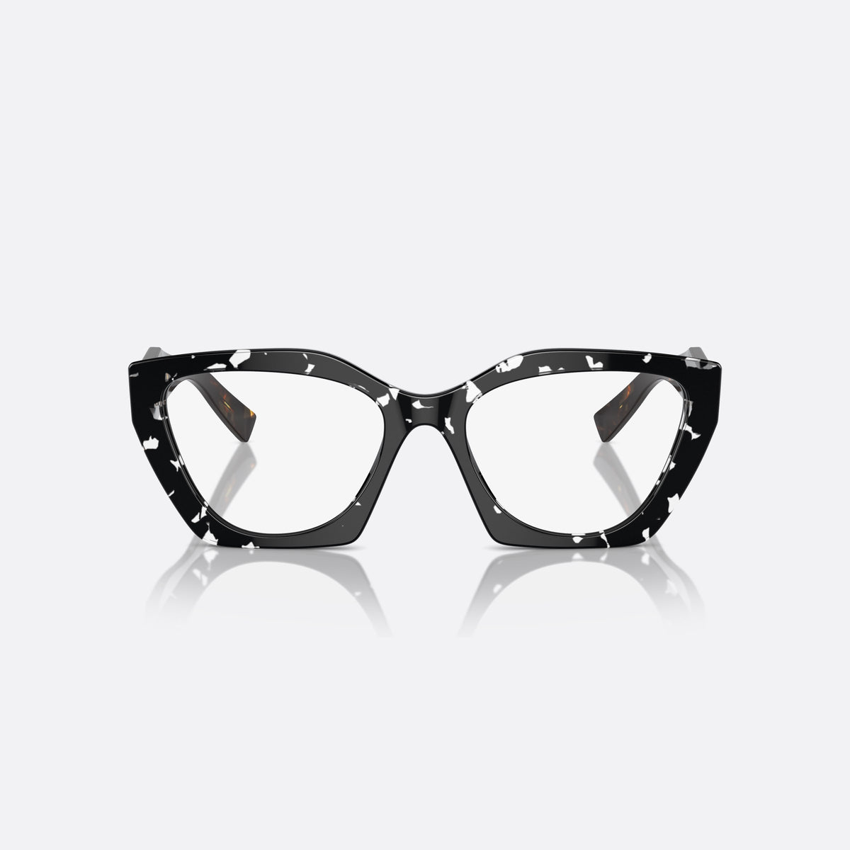 Rame ochelari de vedere Prada PR 09YV 15S1O1, neregulat negru, pentru femei, punte dublă simplă, placă cu logo pe braț, vedere din față
