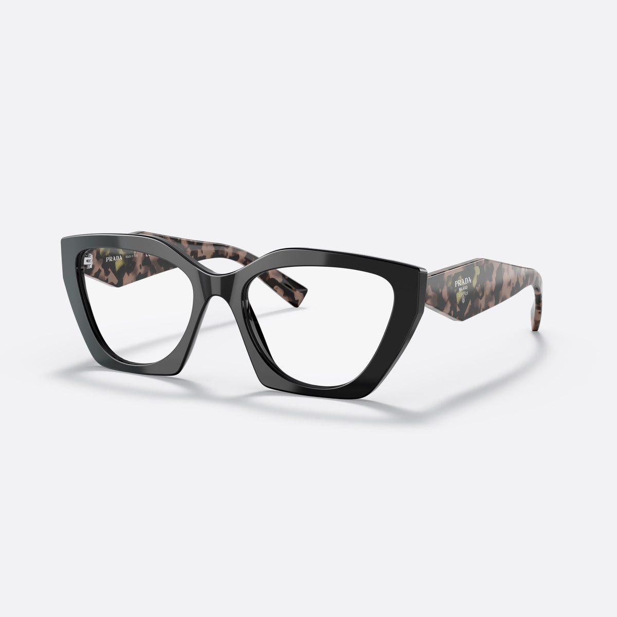 Rame ochelari de vedere Prada PR 09YV 54, neregulat negru, pentru femei, punte integrată simplă, literele brandului pe brațe