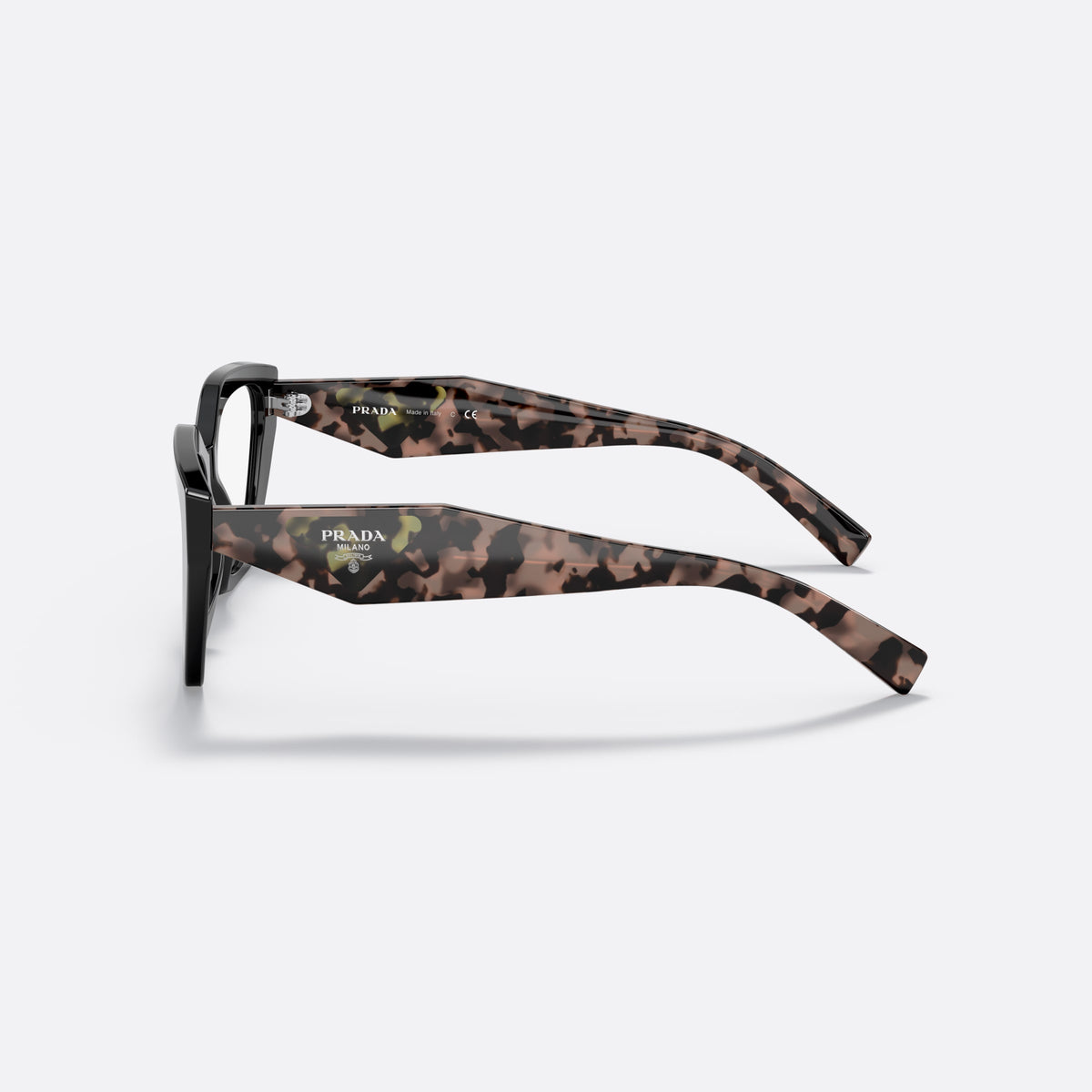Rame ochelari de vedere Prada PR 09YV 54, neregulat negru, pentru femei, punte integrată simplă, literele brandului pe brațe