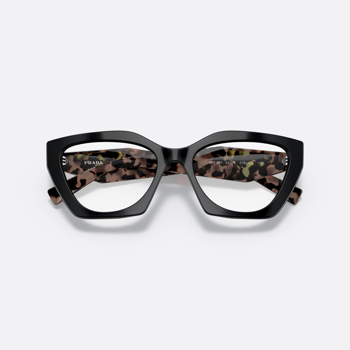 Rame ochelari de vedere Prada PR 09YV 54, neregulat negru, pentru femei, punte integrată simplă, literele brandului pe brațe