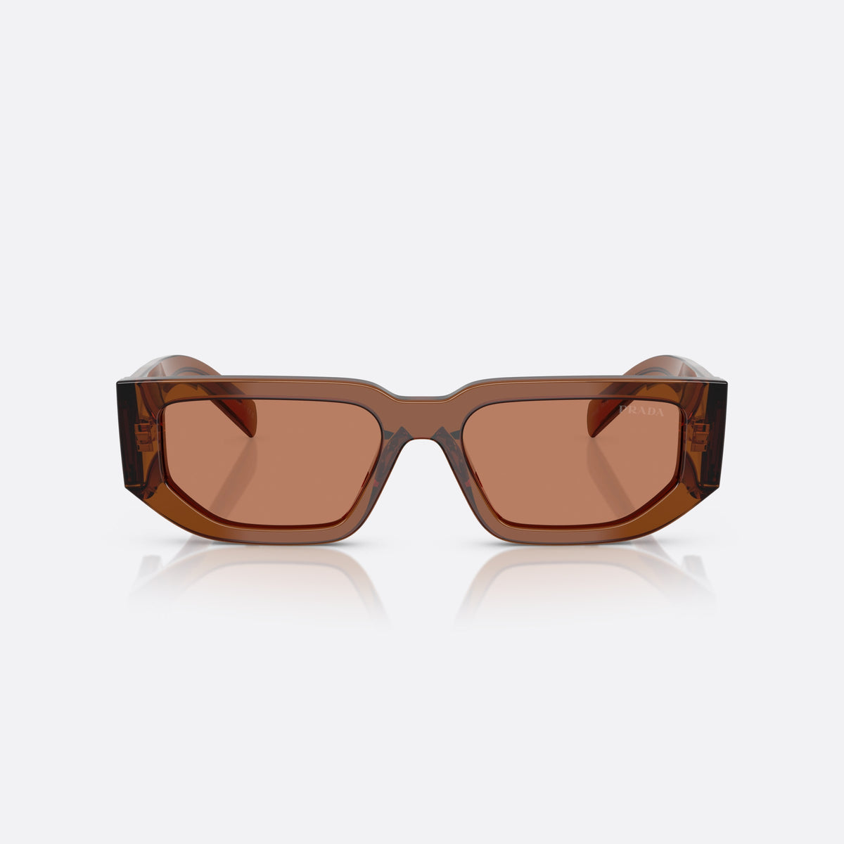 Ochelari de soare Prada PR 09ZS 20H90Q, rectangulari maro, pentru bărbați, punte simplă cu adâncitură centrală, ramă completă groasă, vedere din față