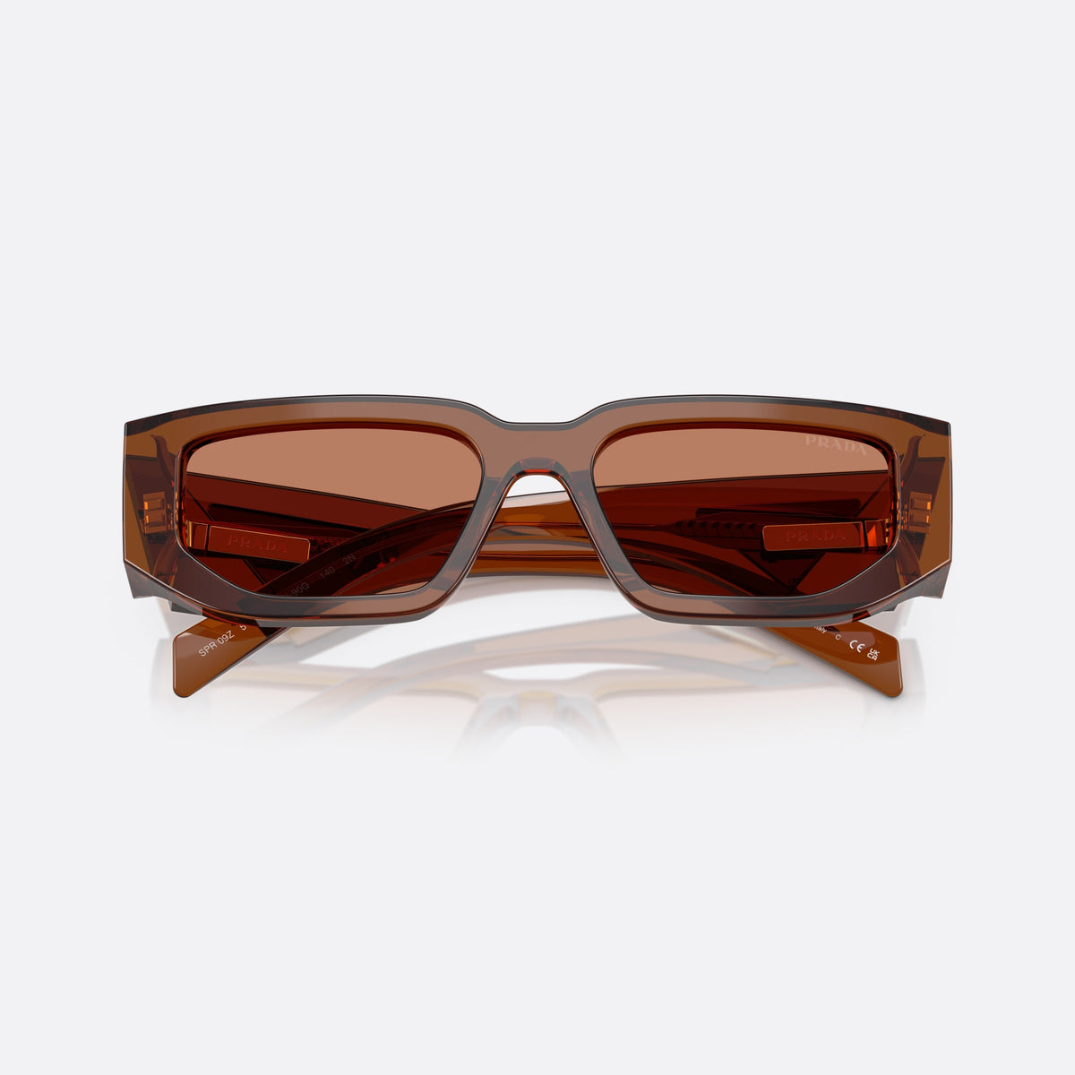 Ochelari de soare Prada PR 09ZS 20H90Q, rectangulari maro, pentru bărbați, punte simplă cu adâncitură centrală, ramă completă groasă, cu brațele pliate