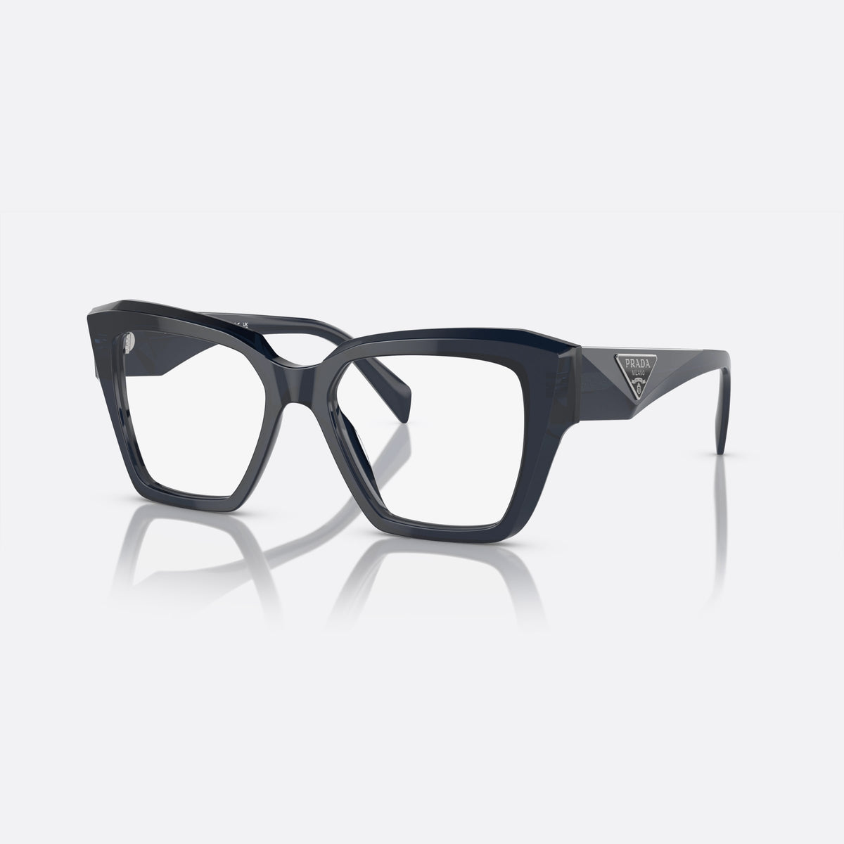 Prada PR 09ZV 08Q-1O1 A eyeglasses, blue geometric frame for women, plain combined bridge, brand logo on temple plaque