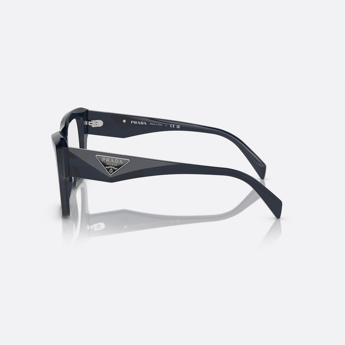 Rame ochelari de vedere Prada PR 09ZV 08Q-1O1 A, geometrica albastru, pentru femei, punte simplă îmbinată, logo al brandului pe placa brațului, vedere laterală