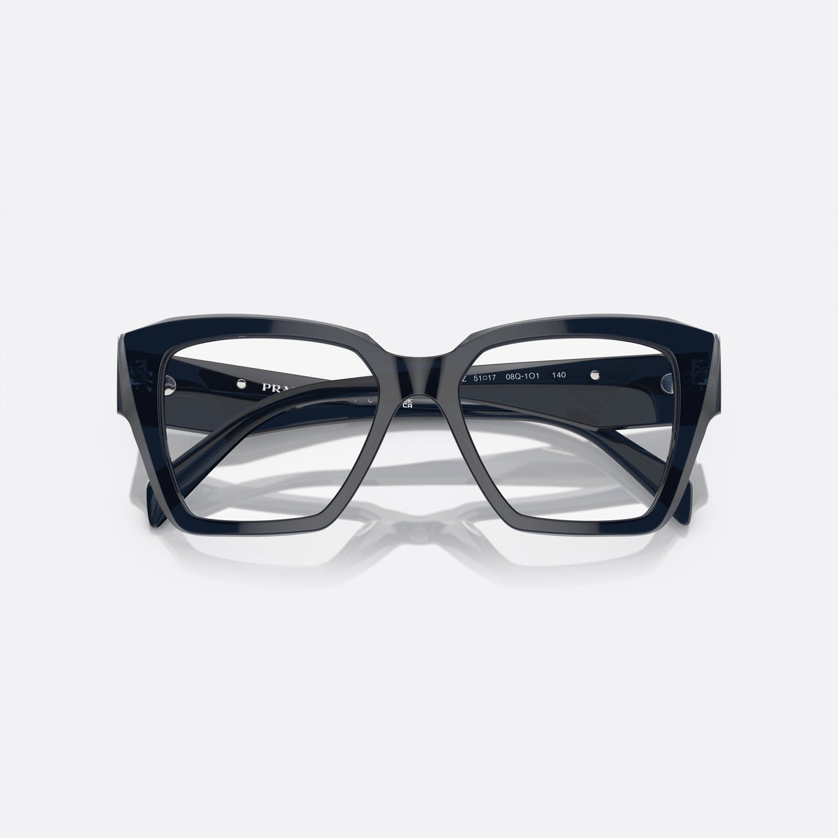 Rame ochelari de vedere Prada PR 09ZV 08Q-1O1 A, geometrica albastru, pentru femei, punte simplă îmbinată, logo al brandului pe placa brațului, cu brațele pliate