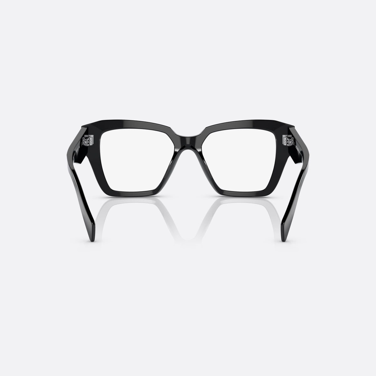 Prada PR 09ZV 1AB-1O1 eyeglasses, black square frame for women, plain bridge, brand logo on temple plaque