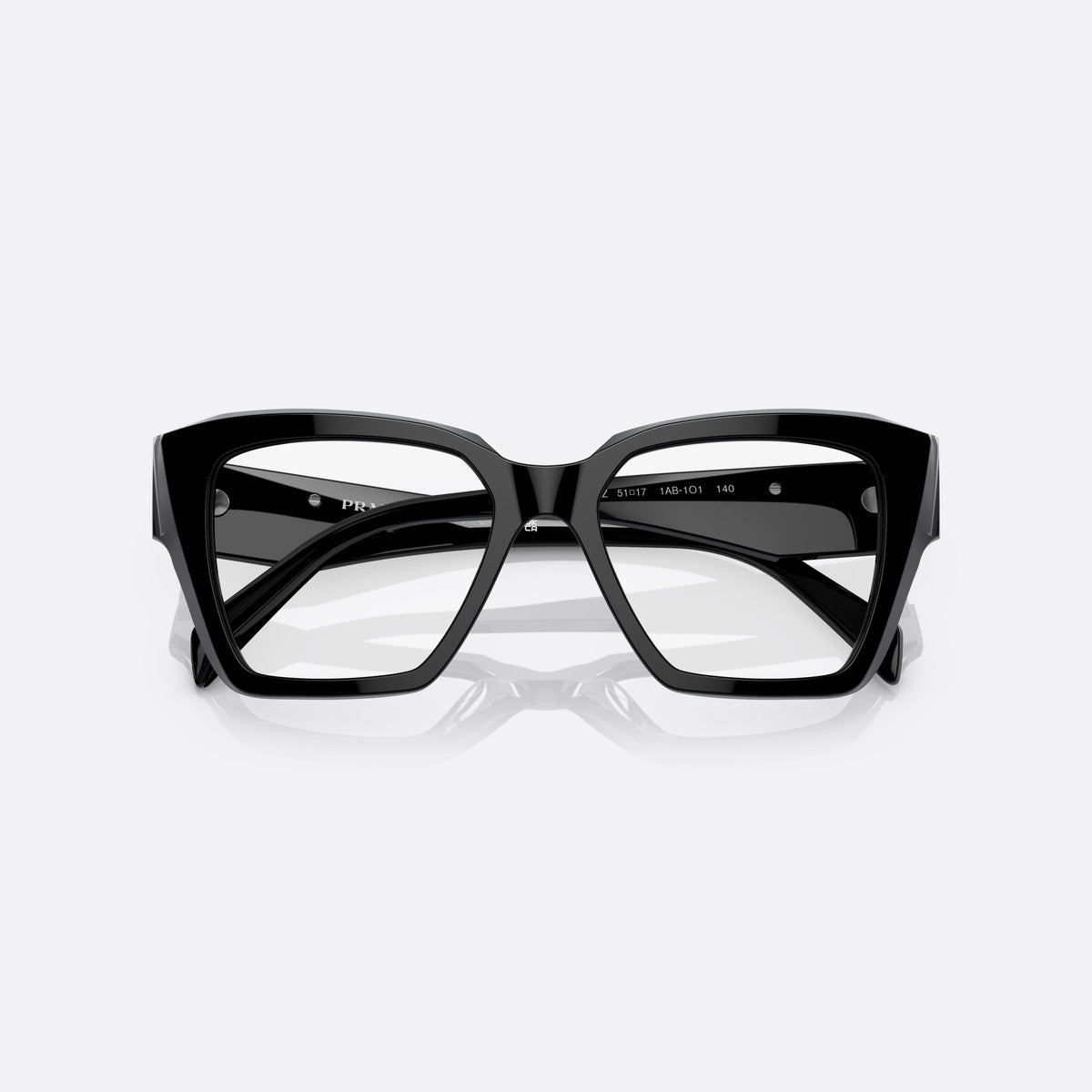 Prada PR 09ZV 1AB-1O1 eyeglasses, black square frame for women, plain bridge, brand logo on temple plaque
