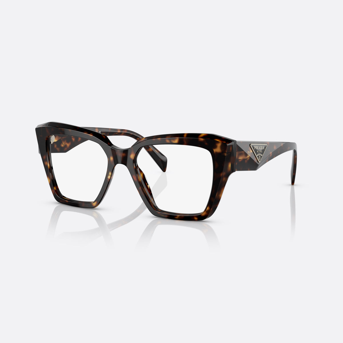 Prada PR 09ZV 2AU-1O1 E eyeglasses, havana geometric frame for women, plain double bridge, brand logo on plaque