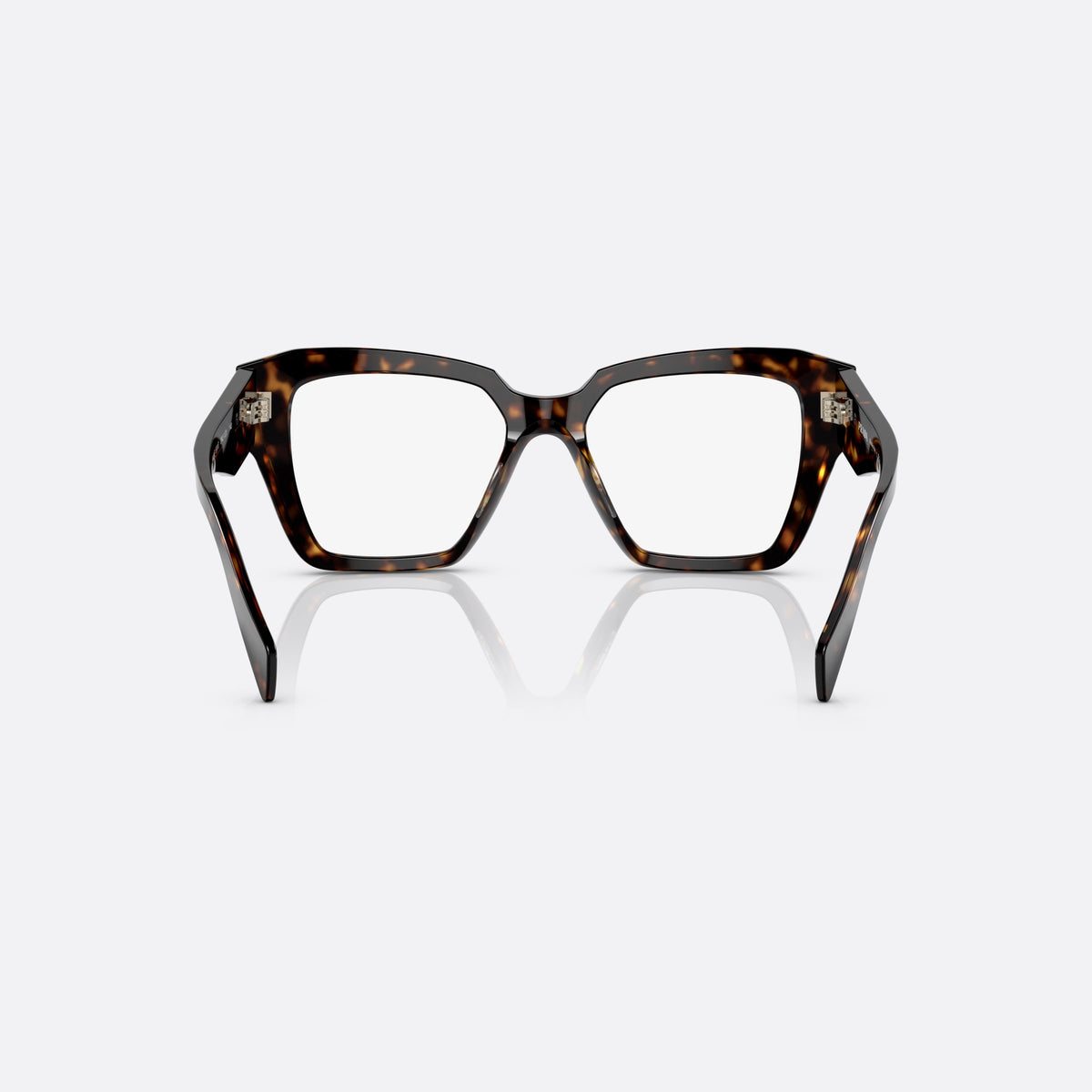 Prada PR 09ZV 2AU-1O1 E eyeglasses, havana geometric frame for women, plain double bridge, brand logo on plaque, back view