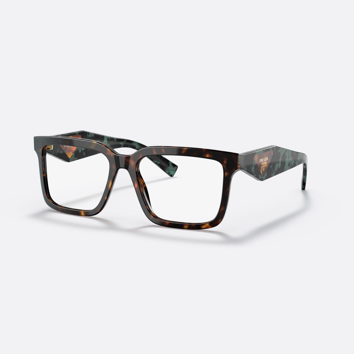 Prada PR 10YV 2AU-1O1 L eyeglasses, havana geometric frame for women, plain double bridge, brand lettering on temples