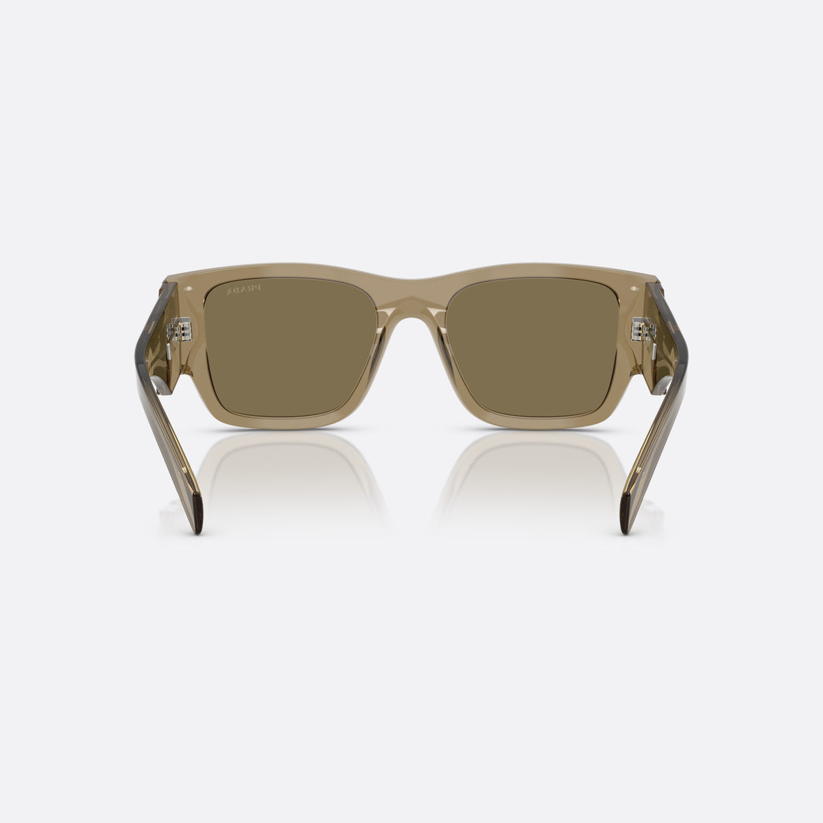 Prada PR 10ZS 22H90F sunglasses, brown pillow frame for men, plain bridge, triangular brand logo plaque, back view