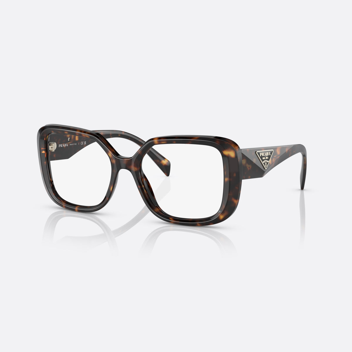 Prada PR 10ZV 2AU-1O1 B eyeglasses, havana square frame for women, plain double bridge, brand lettering on temples