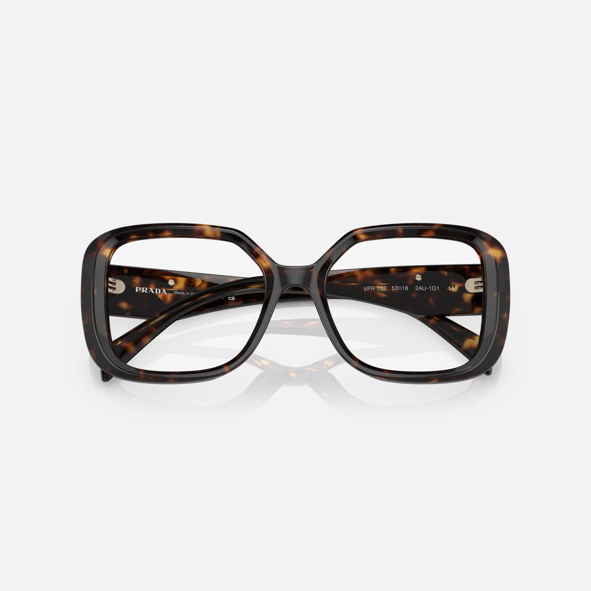 Prada PR 10ZV 2AU-1O1 B eyeglasses, havana square frame for women, plain double bridge, brand lettering on temples