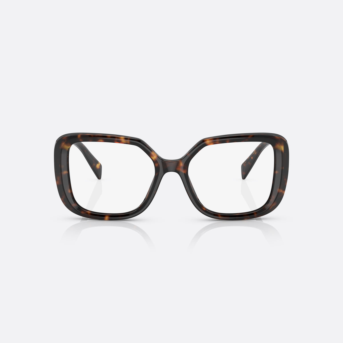 Rame ochelari de vedere Prada PR 10ZV 2AU-1O1 B, geometrica havana, pentru femei, punte integrată în șa, literele brandului pe brațe, vedere din față