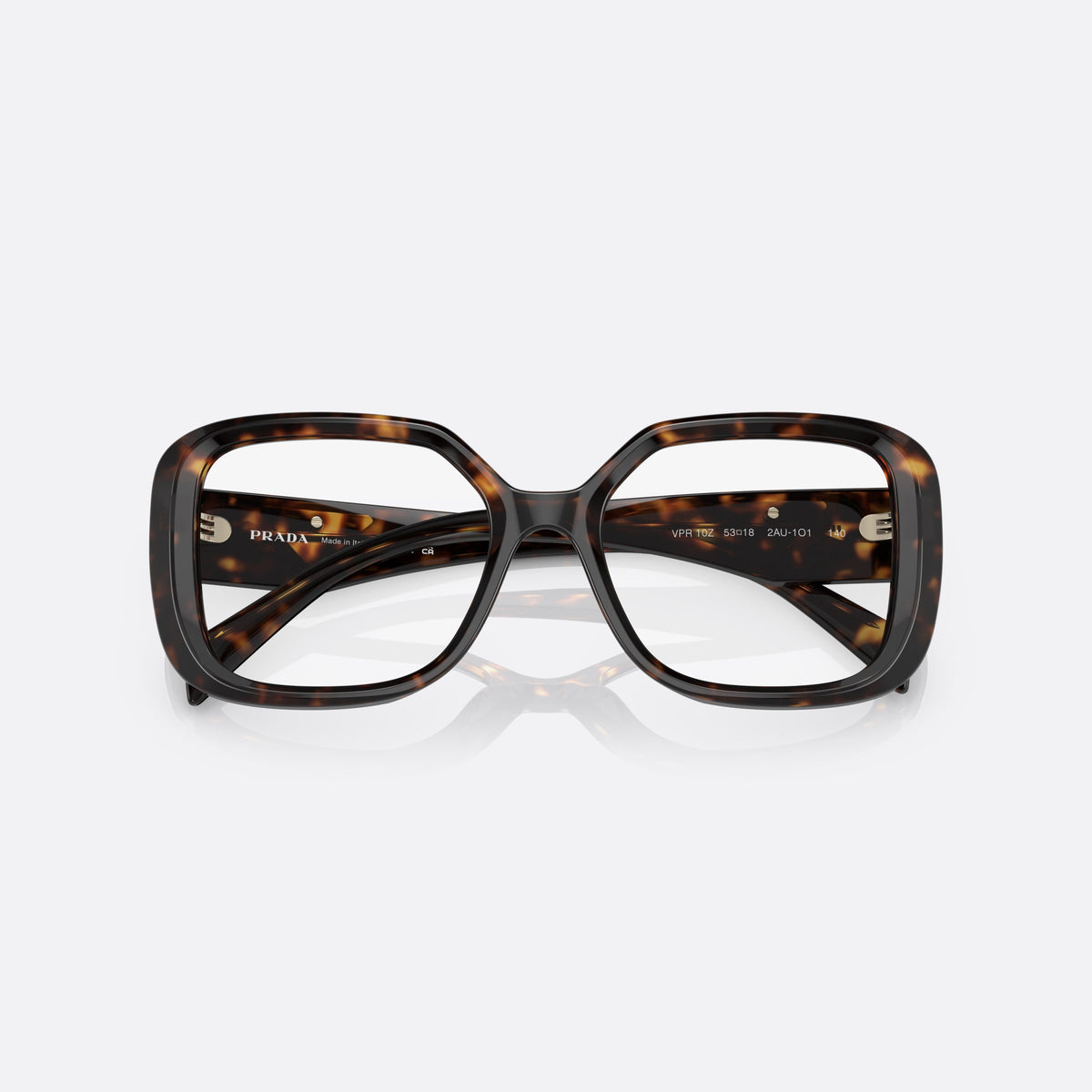 Rame ochelari de vedere Prada PR 10ZV 2AU-1O1 B, geometrica havana, pentru femei, punte integrată în șa, literele brandului pe brațe, cu brațele pliate