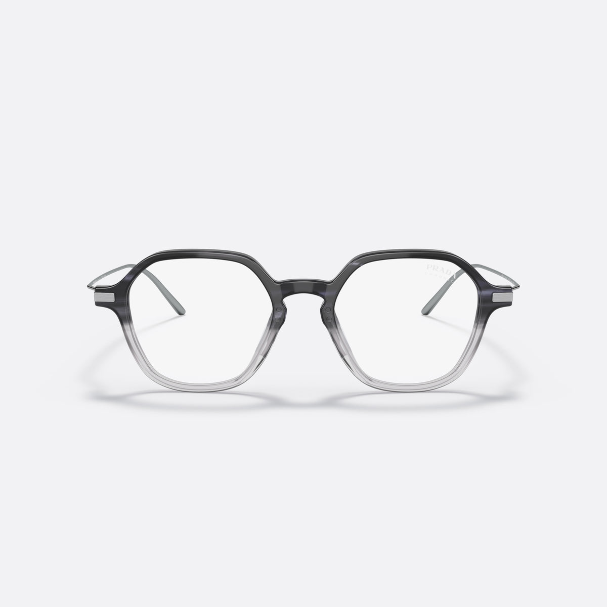 Prada PR 11YS 12B04R sunglasses, blue square frame for women, plain double-arch bridge, brand lettering on temples, front view