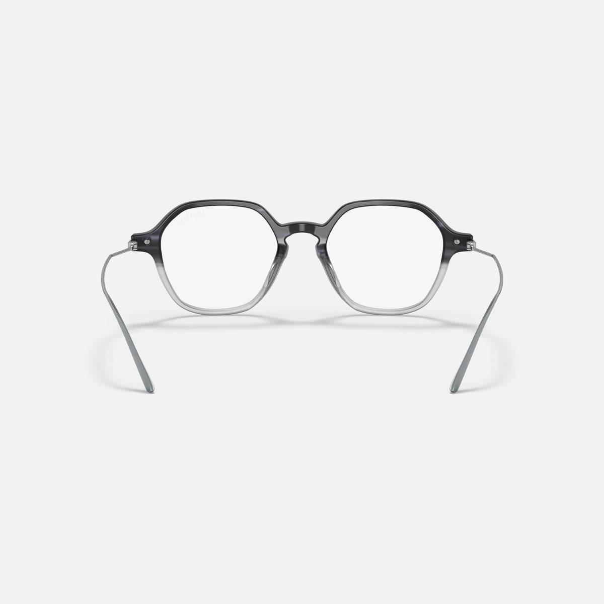 Prada PR 11YS 12B04R sunglasses, blue square frame for women, plain double-arch bridge, brand lettering on temples, back view