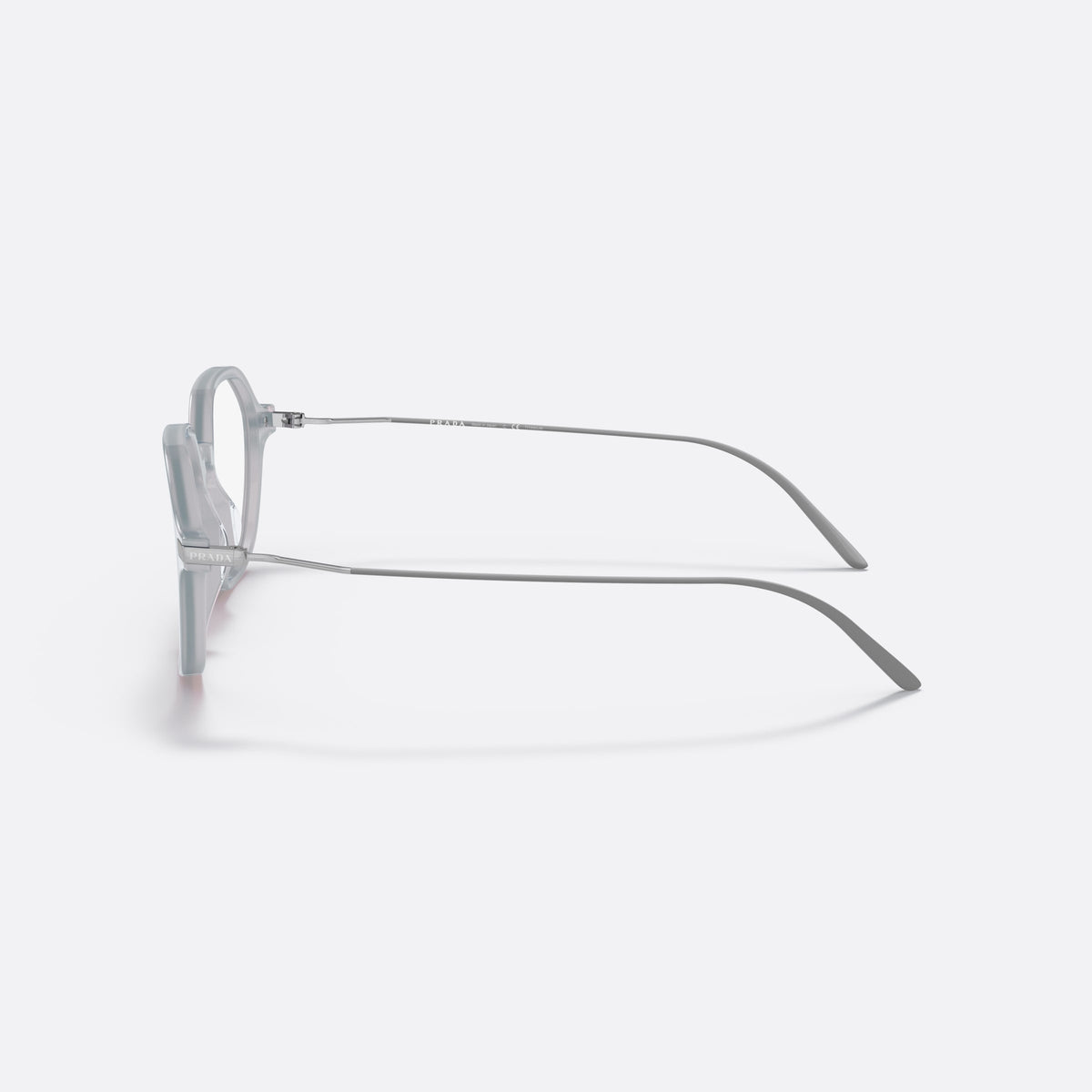 Prada PR 11YS 17B08N sunglasses, white square frame for women, integrated plain bridge, brand lettering on temple, side view