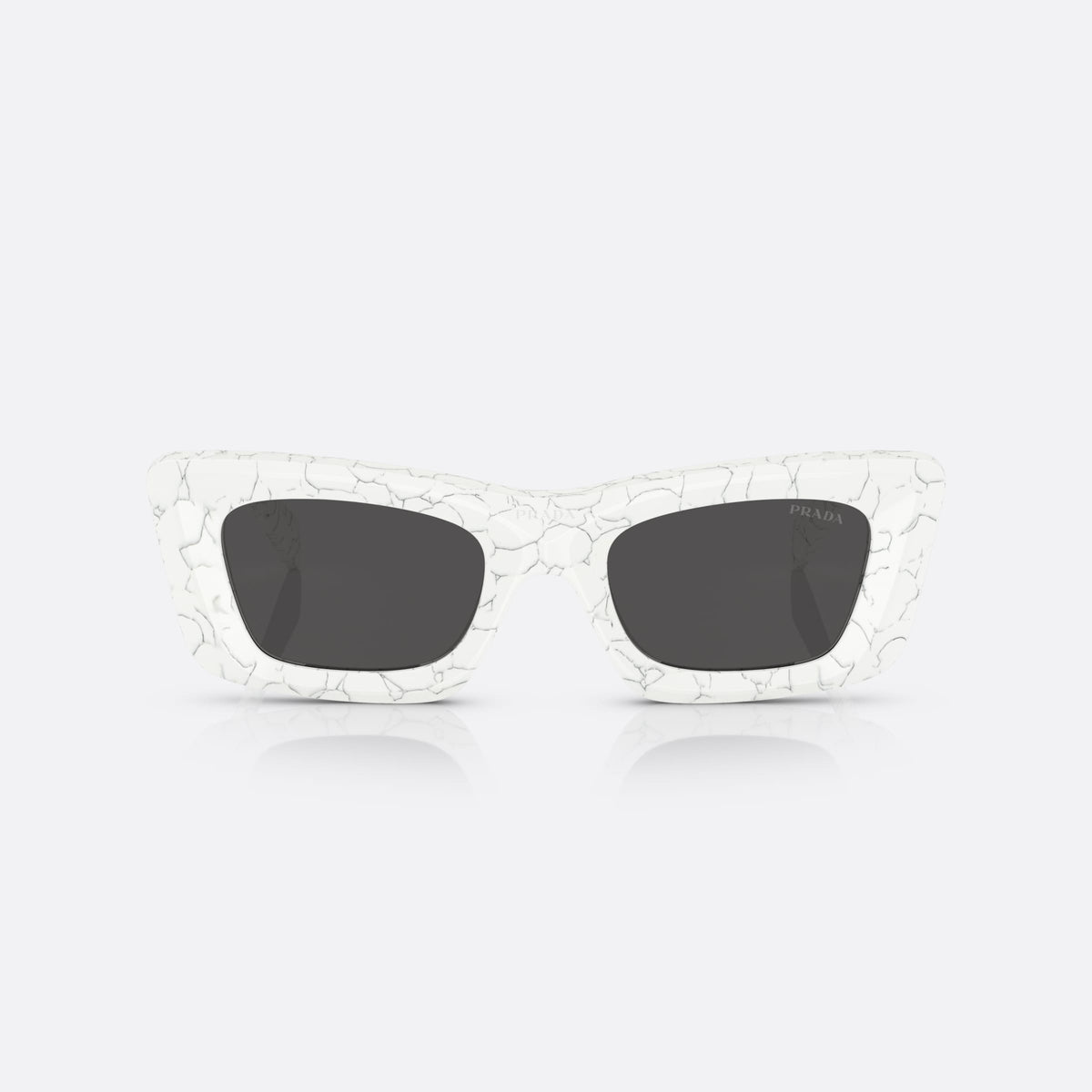 Prada PR 13ZS 17D-5S0 sunglasses, white cat eye frame for women, plain bridge, triangle plaque on temple, full-rim frame, front view