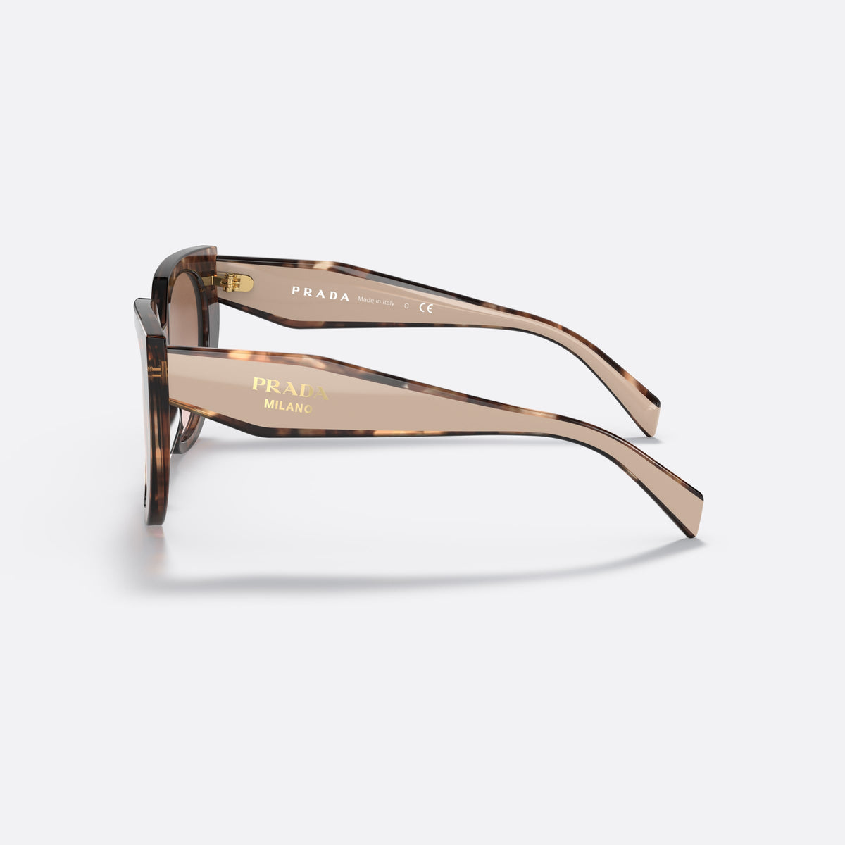Ochelari de soare Prada PR 14WS 01R-0A6, cat eye havana, pentru femei, litere ale brandului pe brațe, ramă completă groasă