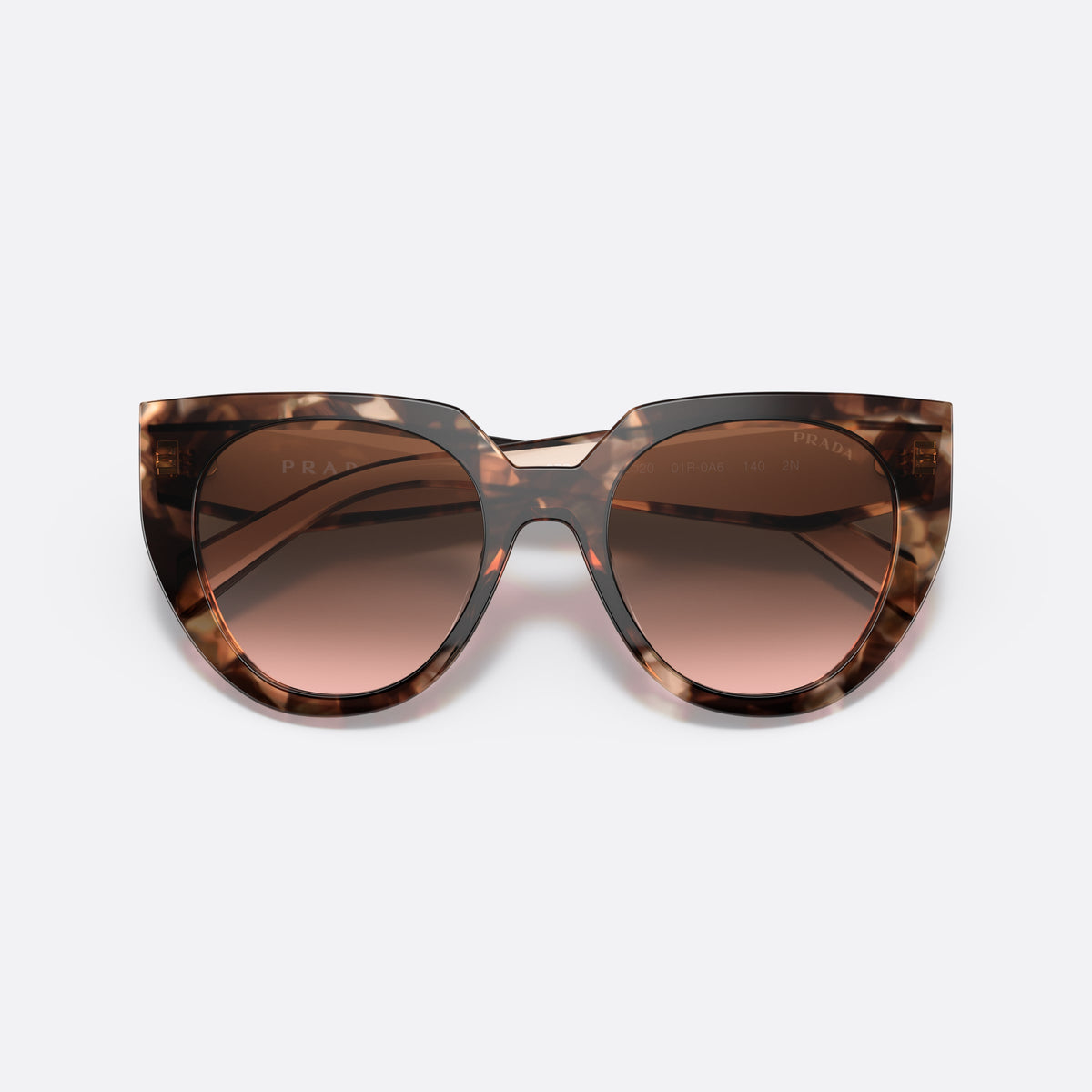 Ochelari de soare Prada PR 14WS 01R-0A6, cat eye havana, pentru femei, litere ale brandului pe brațe, ramă completă groasă