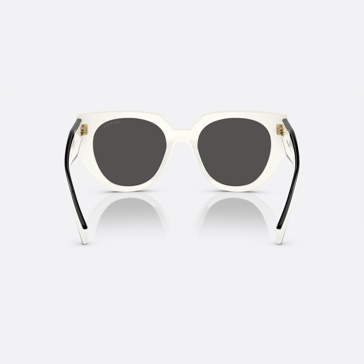 Prada PR 14WS 14WS sunglasses, white cat eye frame for women, plain bridge, brand lettering on temples, full rim, back view