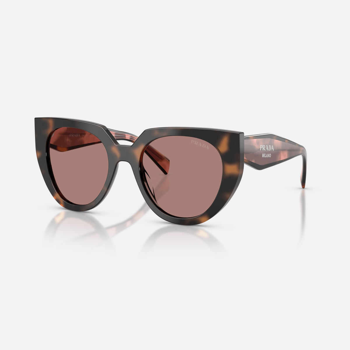 Prada PR 14WS 23A60B sunglasses, havana cat eye frame for women, plain bridge joining lenses, brand lettering on temples
