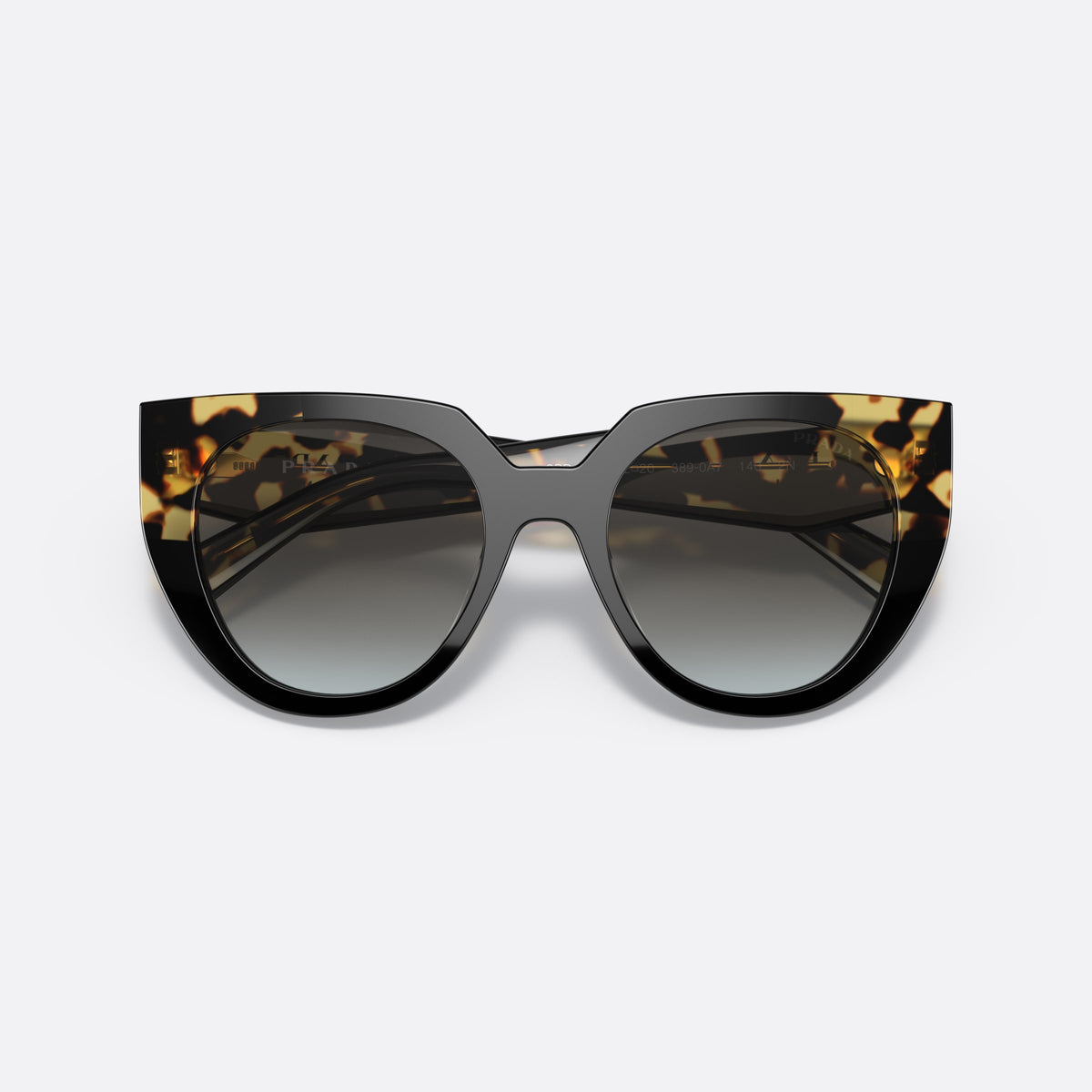 Ochelari de soare Prada PR 14WS 389-0A7, cat eye țestoasă, pentru femei, punte keyhole, literele brandului pe brațe, cu brațele pliate