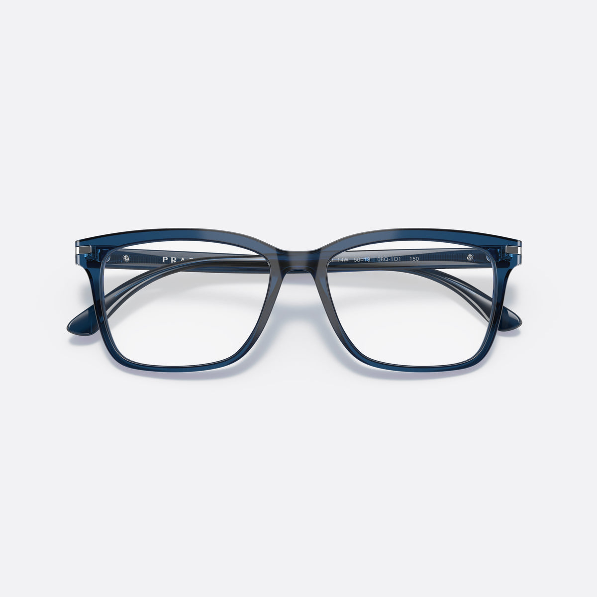Prada PR 14WV 08Q1O1 eyeglasses, blue rectangular frame for men, plain bridge, brand lettering on temples