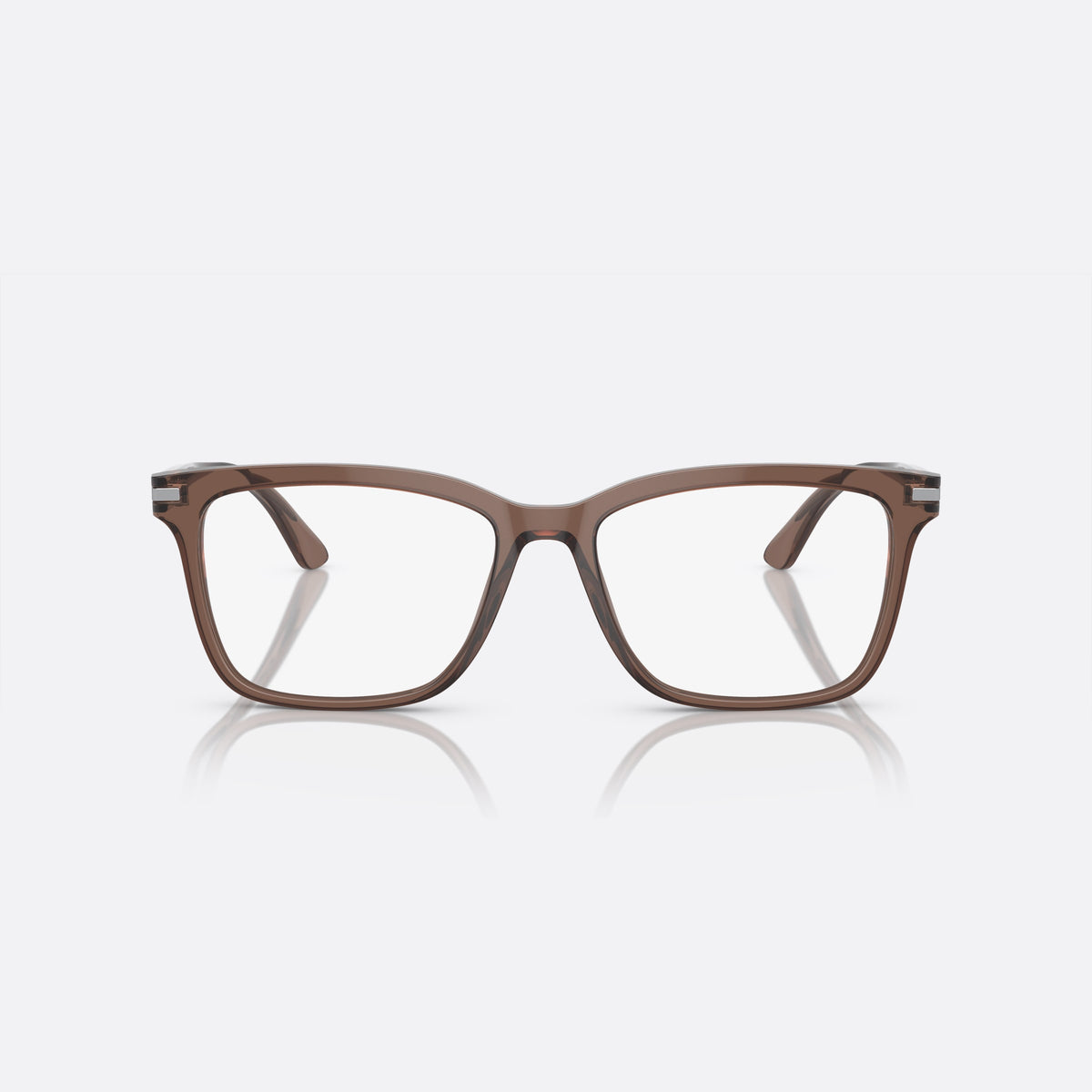 Prada PR 14WV 17O1O1 eyeglasses, brown rectangle frame for men, plain bridge, brand lettering on temples, full-rim frame, front view