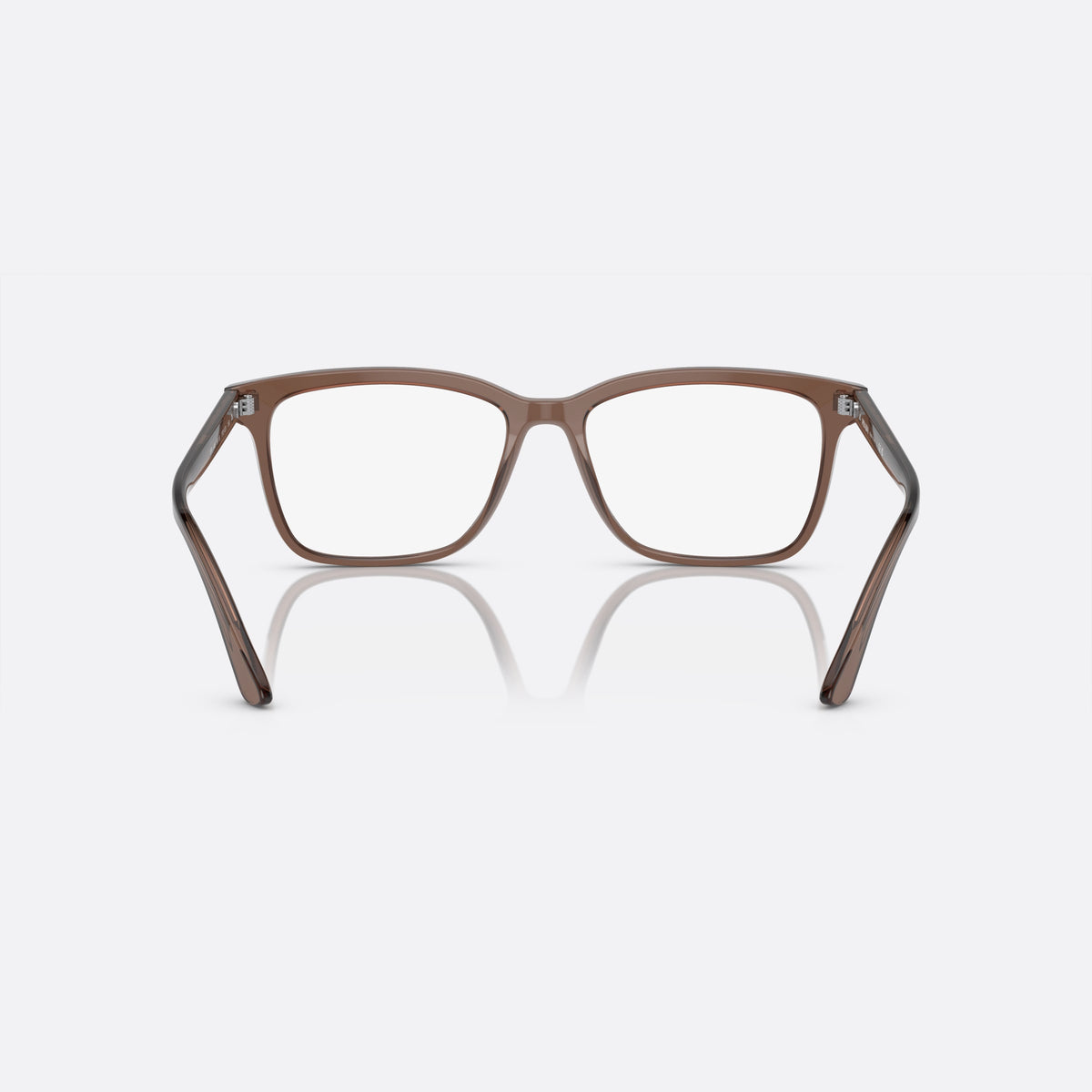 Prada PR 14WV 17O1O1 eyeglasses, brown rectangle frame for men, plain bridge, brand lettering on temples, full-rim frame, back view