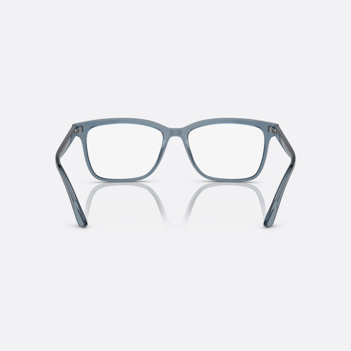 Prada PR 14WV 19O1O1 eyeglasses, grey rectangle frame for men, plain bridge, brand lettering on temples, back view