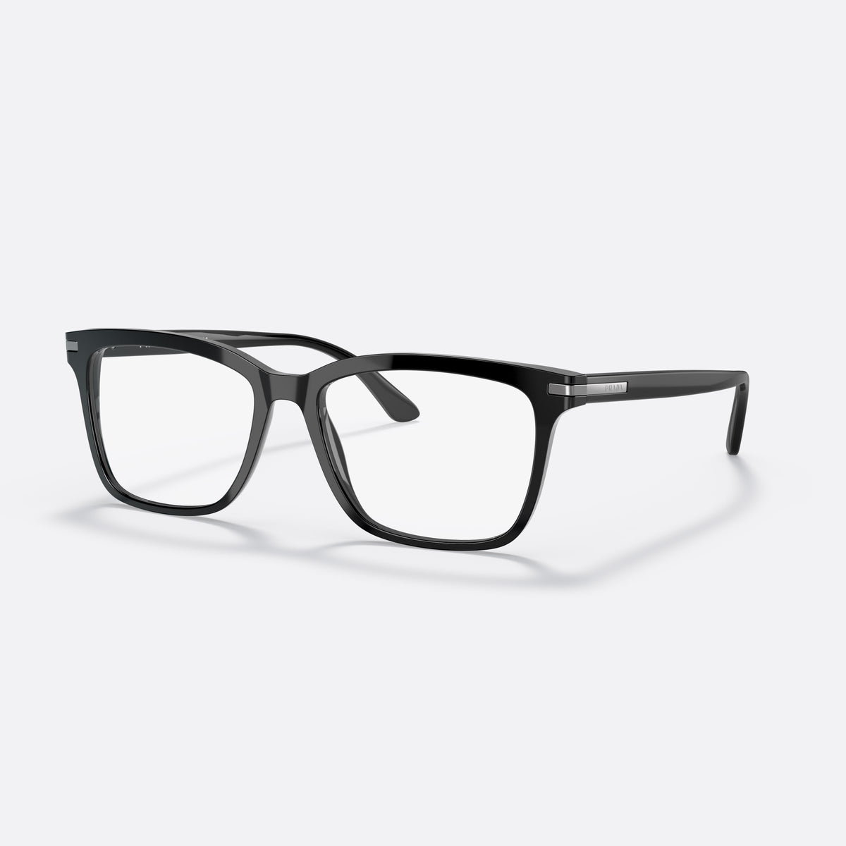 Prada PR 14WV 1AB-1O1 eyeglasses, black rectangular frame for men, keyhole bridge, brand lettering on temples, full-rim frame
