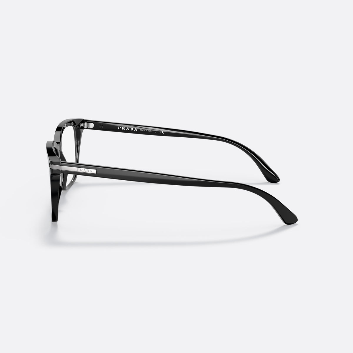 Prada PR 14WV 1AB-1O1 eyeglasses, black rectangular frame for men, keyhole bridge, brand lettering on temples, full-rim frame