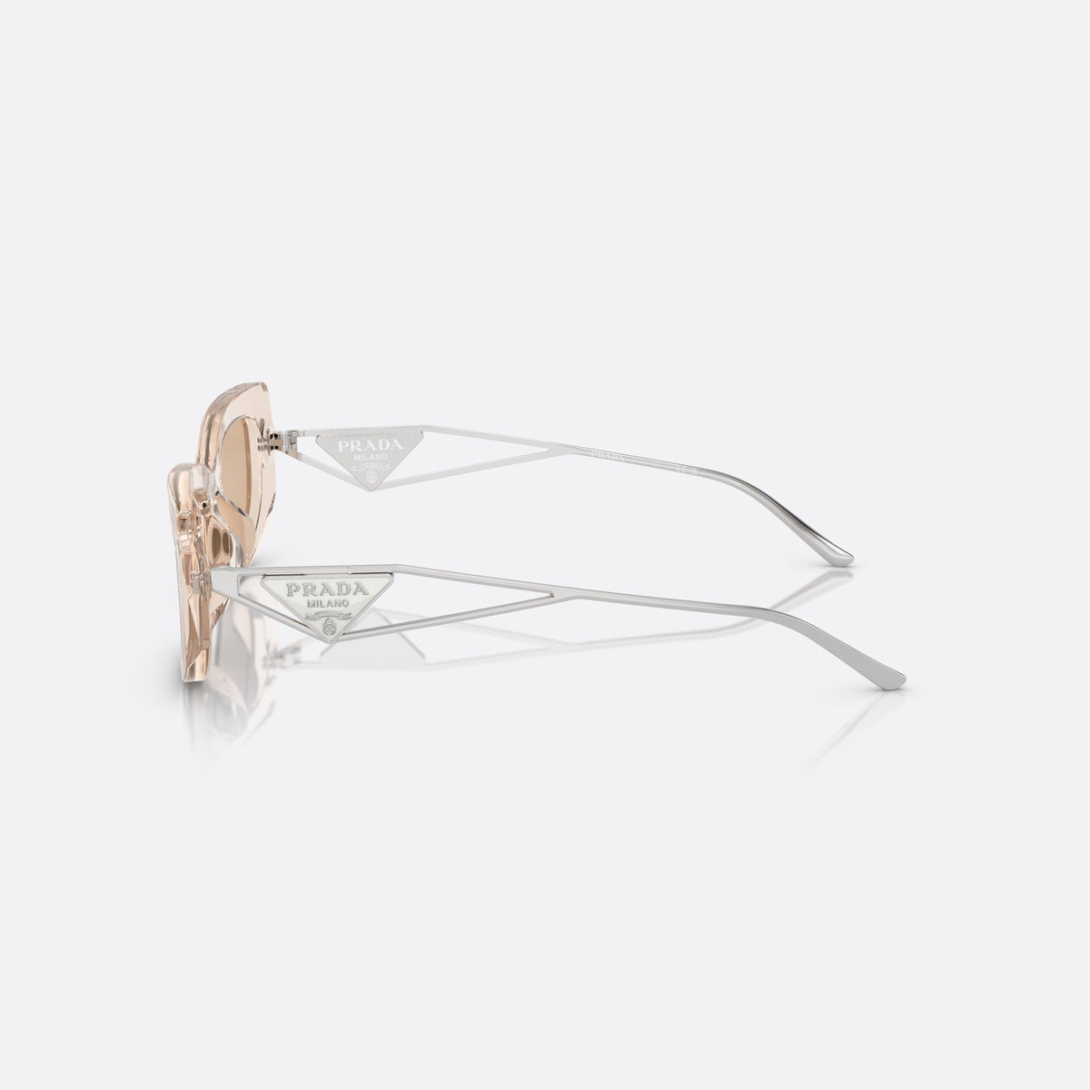 Prada PR 14YS 19M4I2 BEBW sunglasses, clear rectangular frame for women, plain bridge, brand logo plaque on temple, full-rim frame