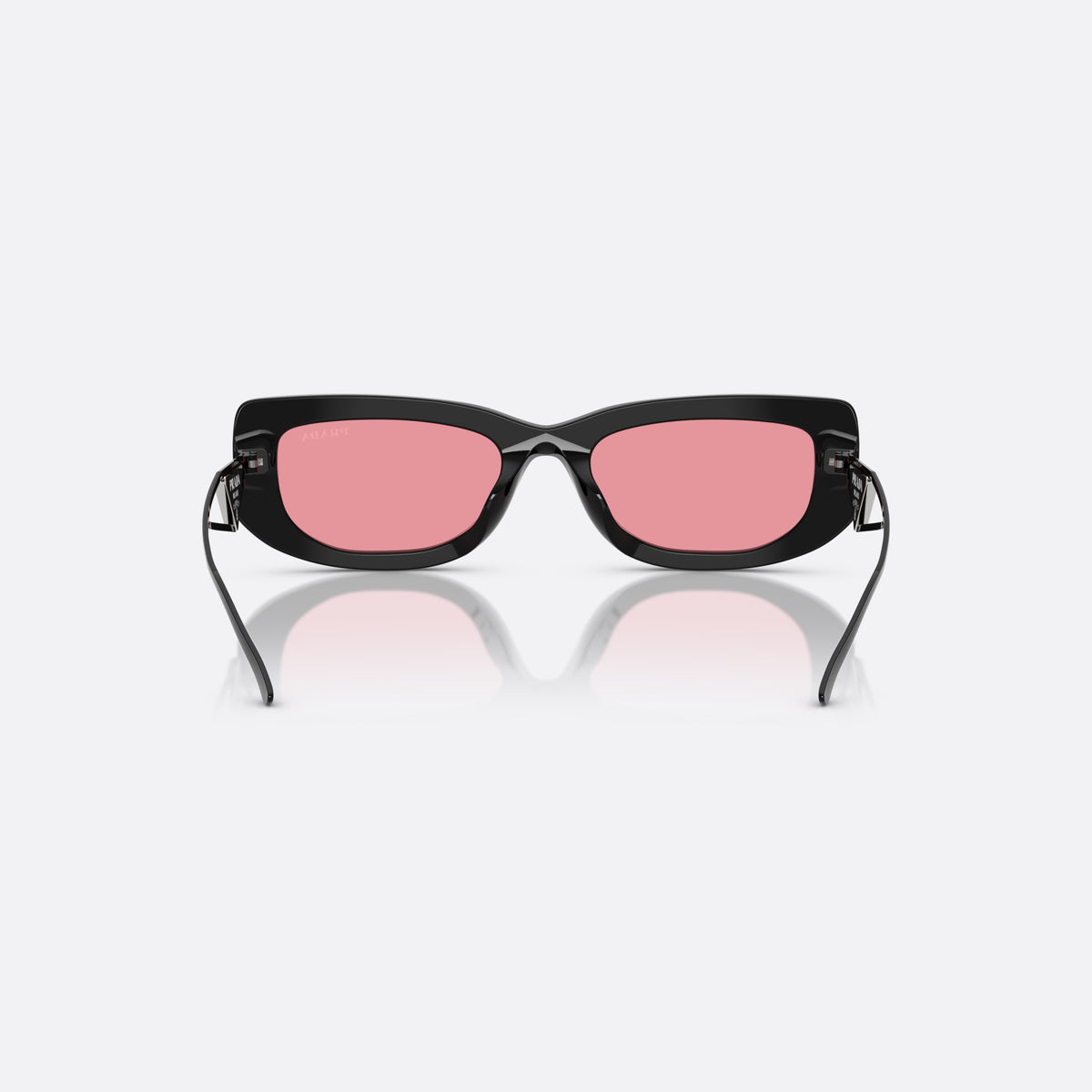 Prada PR 14YS 1AB30L BLPI sunglasses, black rectangle frame for women, plain bridge, brand logo on temples, full-rim frame, back view