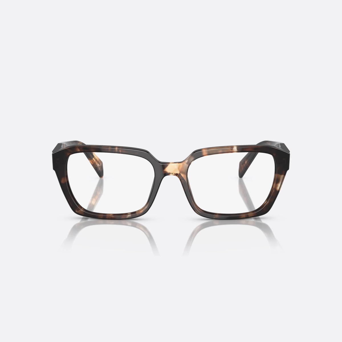 Prada PR 14ZV 07R-1O1 A eyeglasses, havana squared frame for women, saddle-style bridge with integrated acetate, full-rim frame, front view