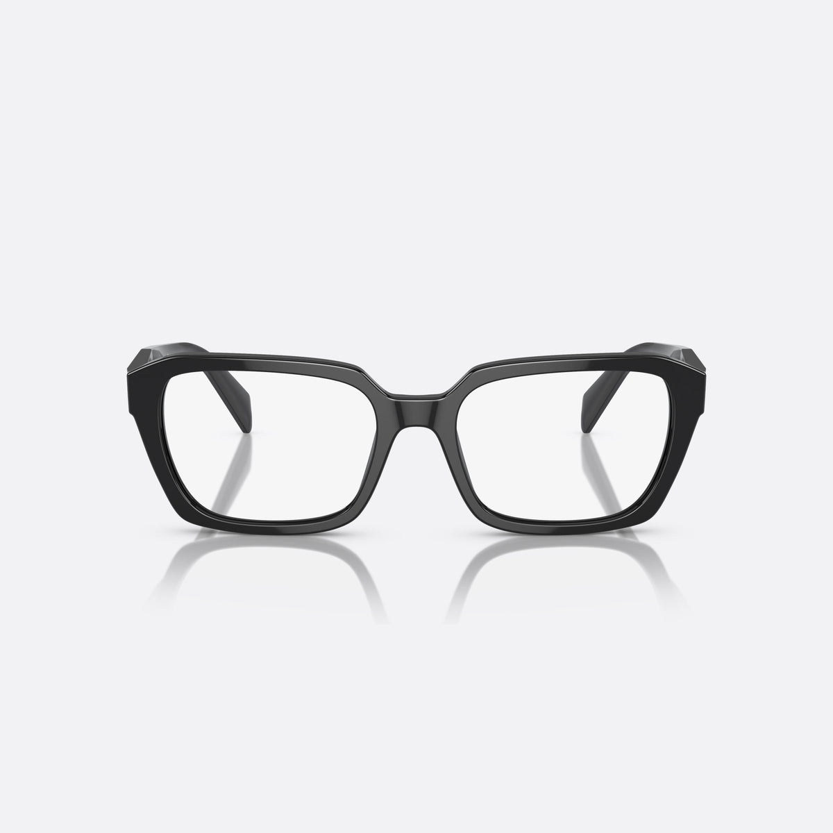 Prada PR 14ZV 1AB-1O1 eyeglasses, black squared frame for women, plain bridge, brand lettering on temples, full-rim frame, front view