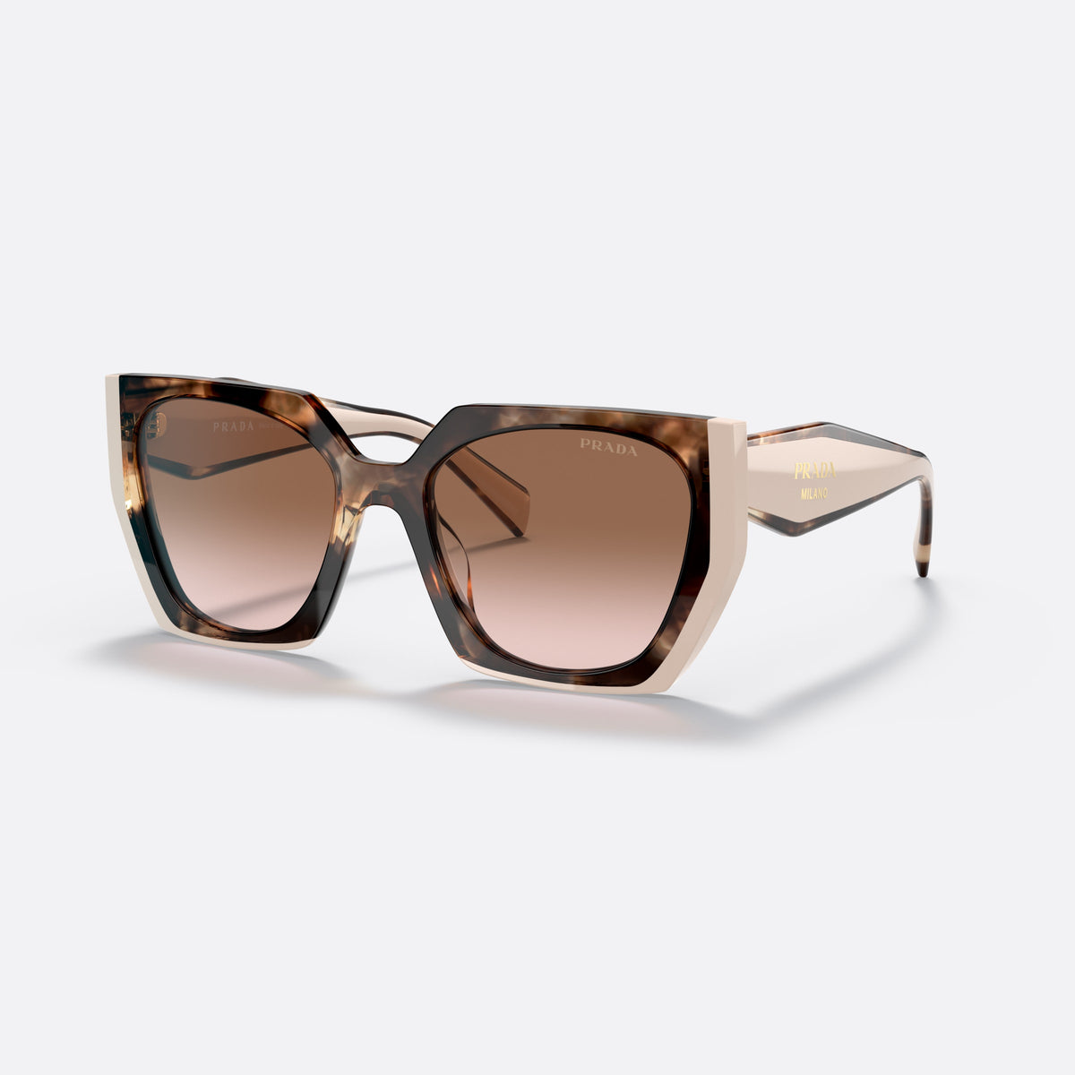 Ochelari de soare Prada PR 15WS 01R-0A6, rectangulari havana, pentru femei, punte dublă integrată, litere ale brandului pe brațe
