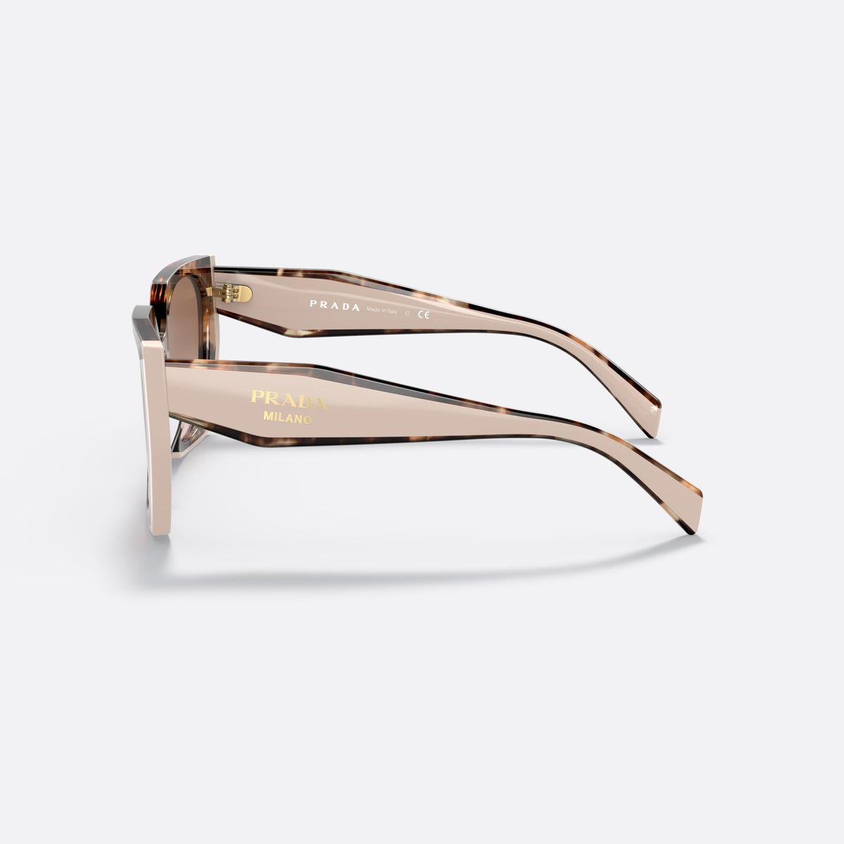 Ochelari de soare Prada PR 15WS 01R-0A6, rectangulari havana, pentru femei, punte dublă integrată, litere ale brandului pe brațe