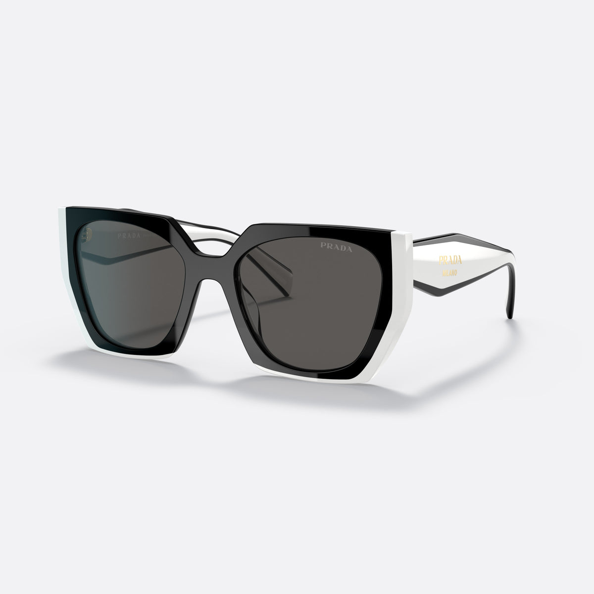 Prada PR 15WS 09Q-5S0 sunglasses, black rectangle frame for women, brand lettering on temples, slim tapered temples