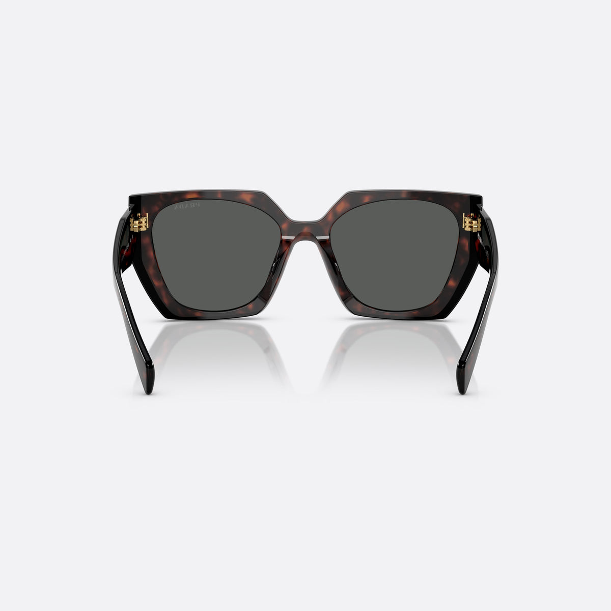 Prada PR 15WS 24B-40L sunglasses, havana rectangle frame, unisex, plain double-ridged bridge, brand lettering on temples, back view