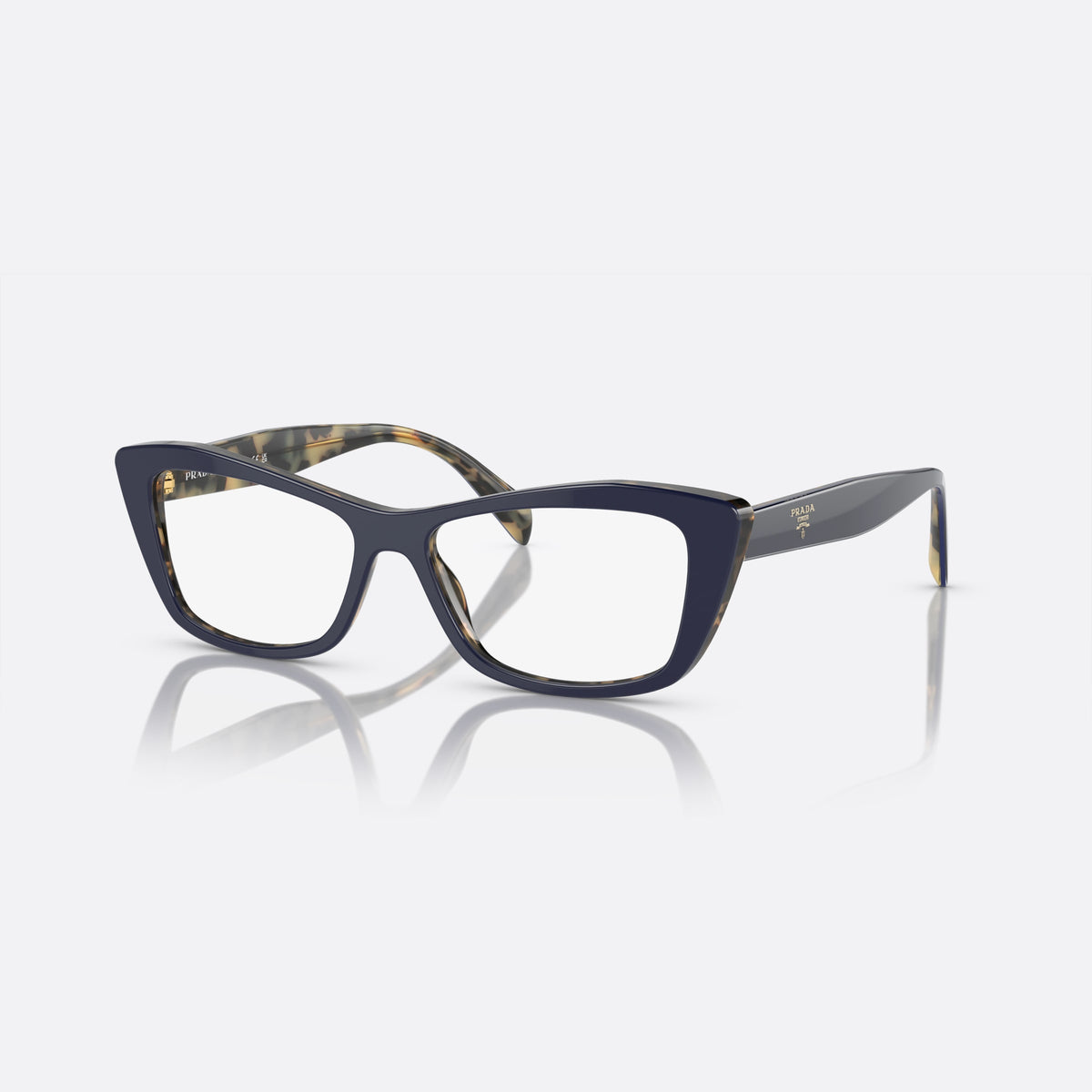 Rame ochelari de vedere Prada PR 15XV 05C1O1, cat eye albastru, pentru femei, literele brandului pe brațe, brațe late, înguste spre capăt