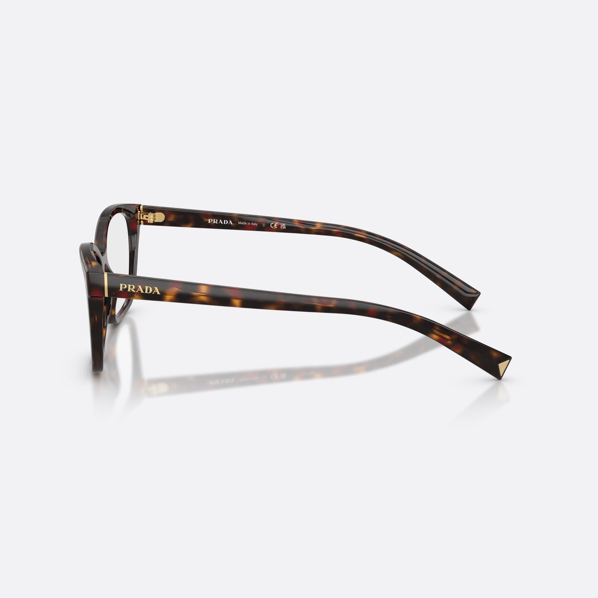 Rame ochelari de vedere Prada PR 15ZV 17N1O1, rectangulari havana, pentru femei, punte dublă simplă, literele brandului pe brațe, vedere laterală