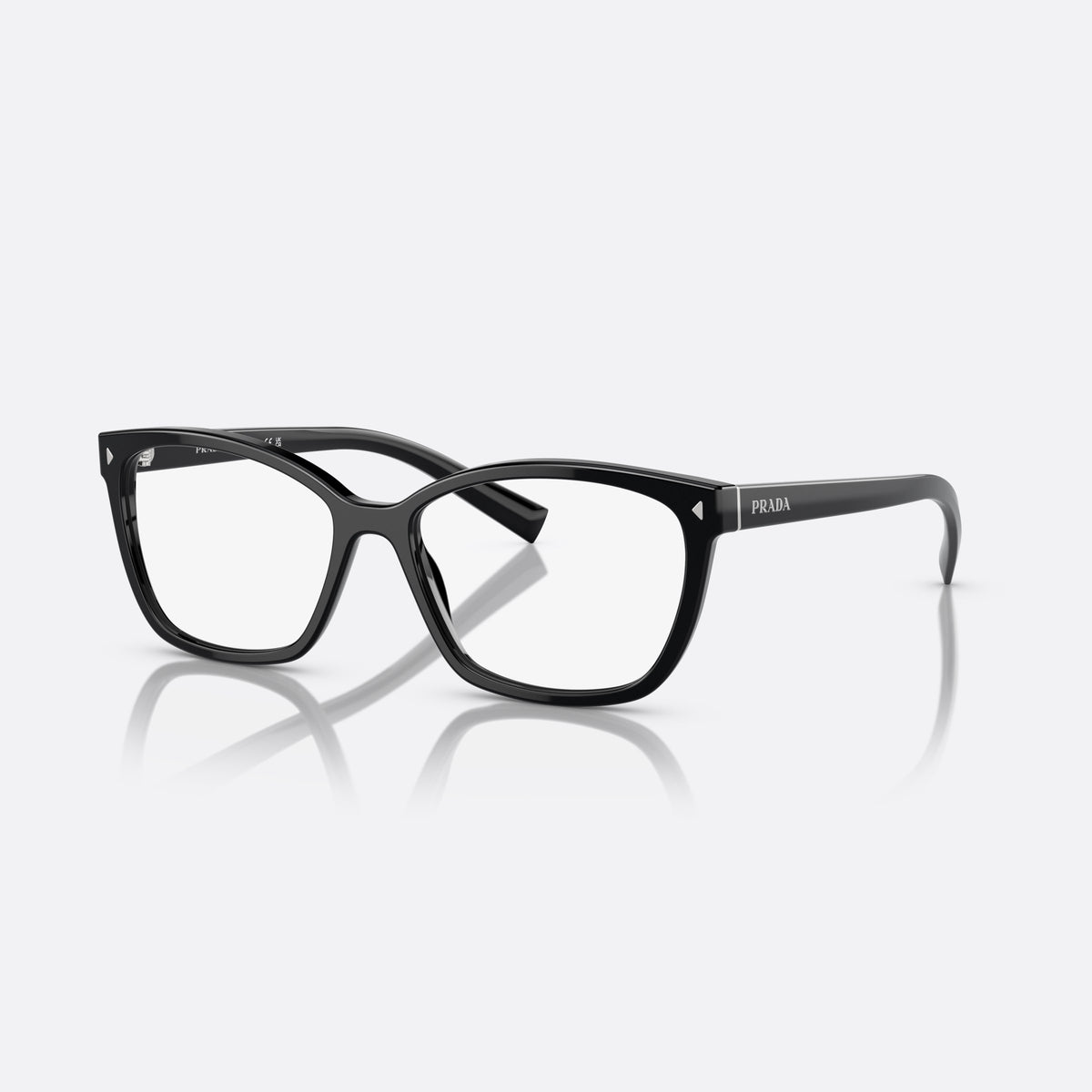 Prada PR 15ZV 1AB-1O1 eyeglasses, black geometric frame for women, keyhole bridge, brand lettering on temples