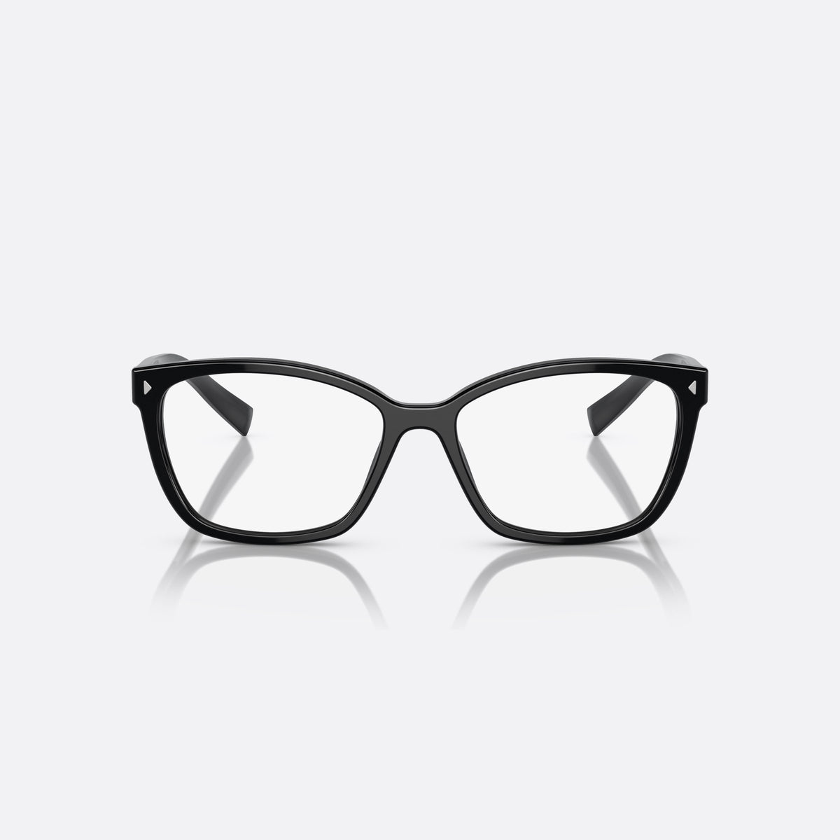 Prada PR 15ZV 1AB-1O1 eyeglasses, black geometric frame for women, keyhole bridge, brand lettering on temples, front view