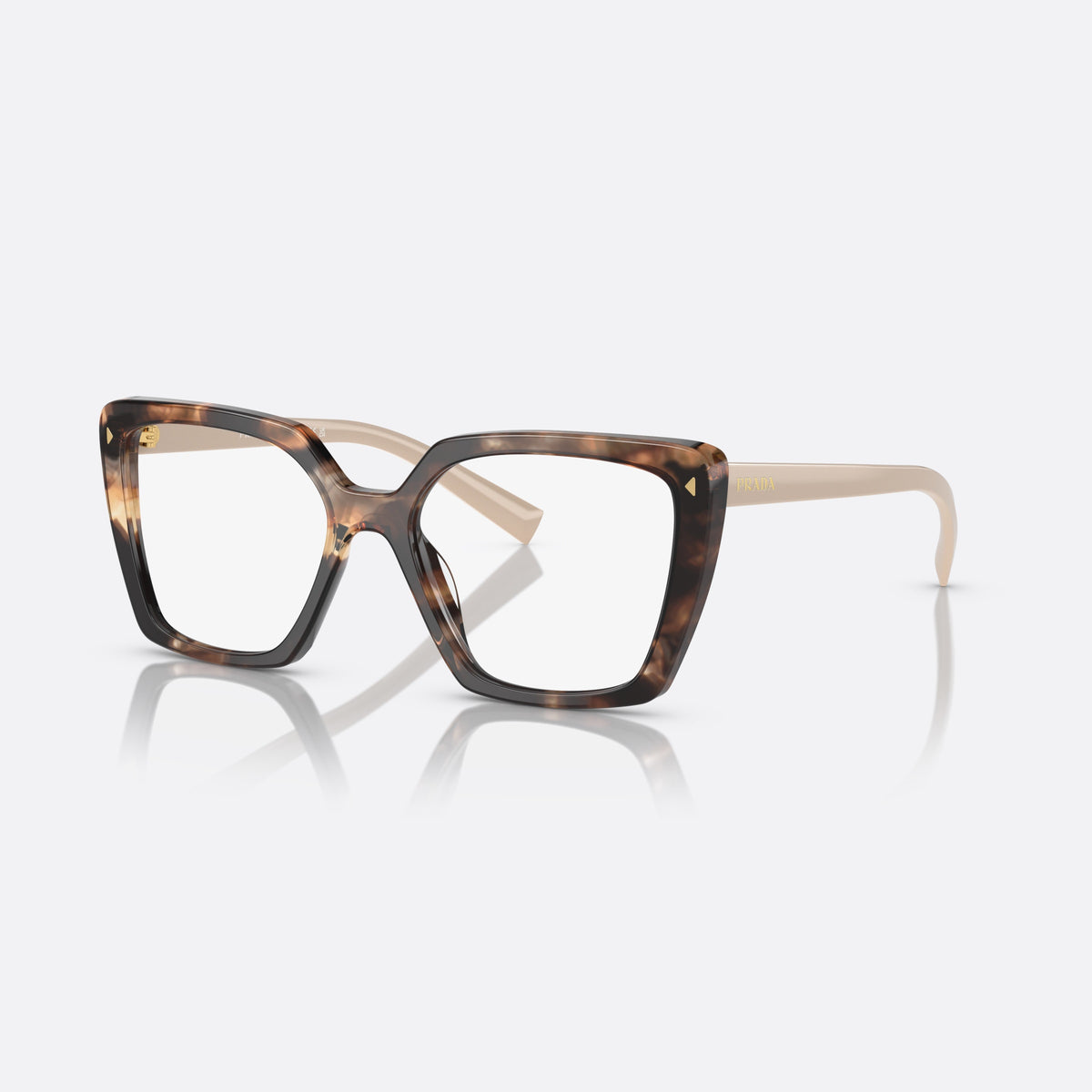Rame ochelari de vedere Prada PR 16ZV 07R-1O1 C, fluture havana, pentru femei, punte keyhole, literele brandului pe brațe, ramă completă